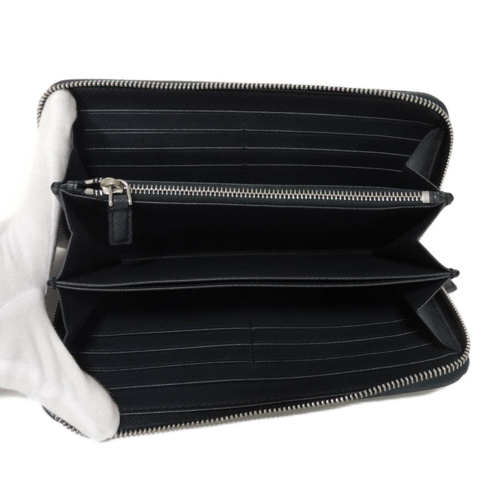 Prada Saffiano Navy Leather Long Wallet (Bi-Fold) (Pre-Owned)