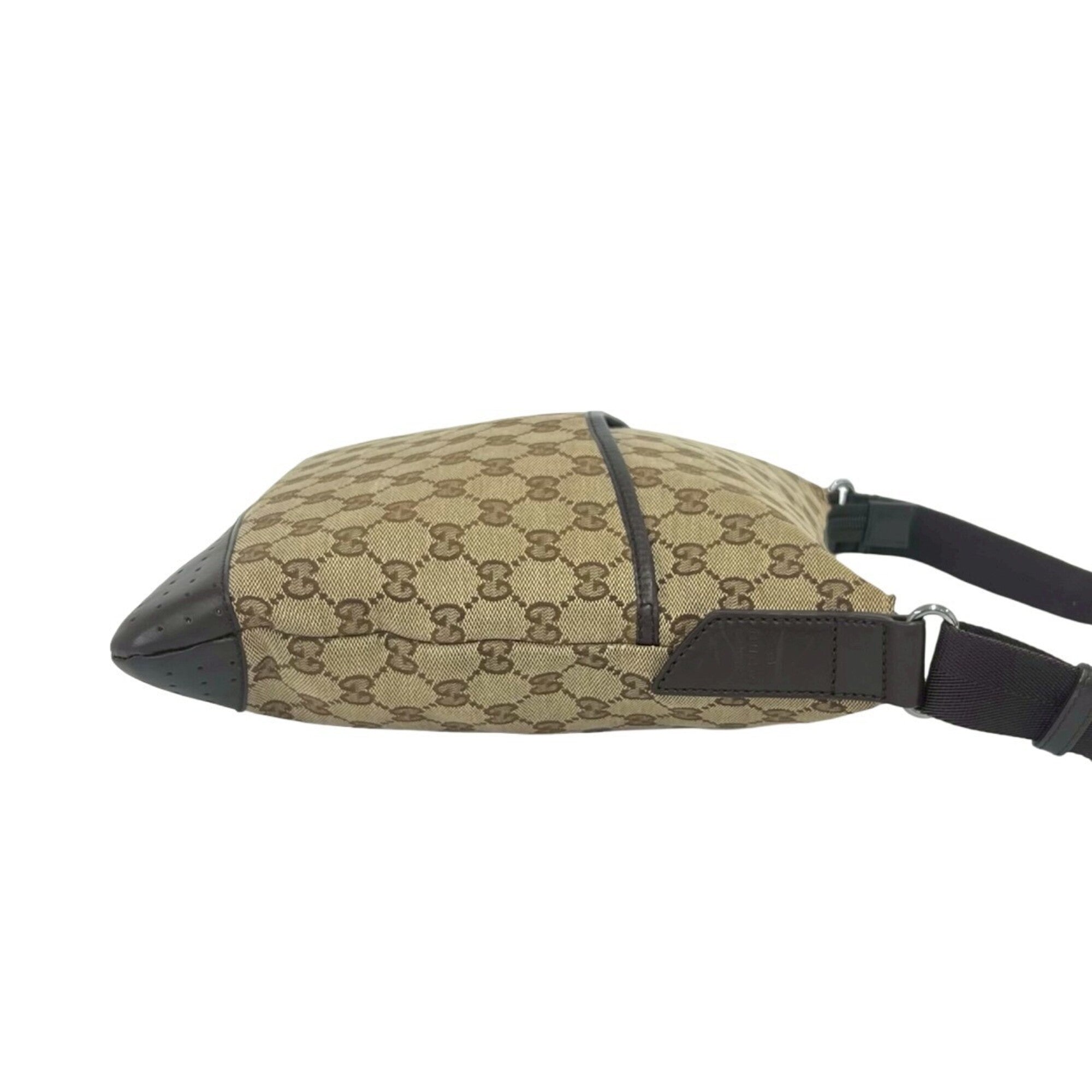 Gucci Beige Brown Canvas Leather Shoulder Bag (Pre-Owned)
