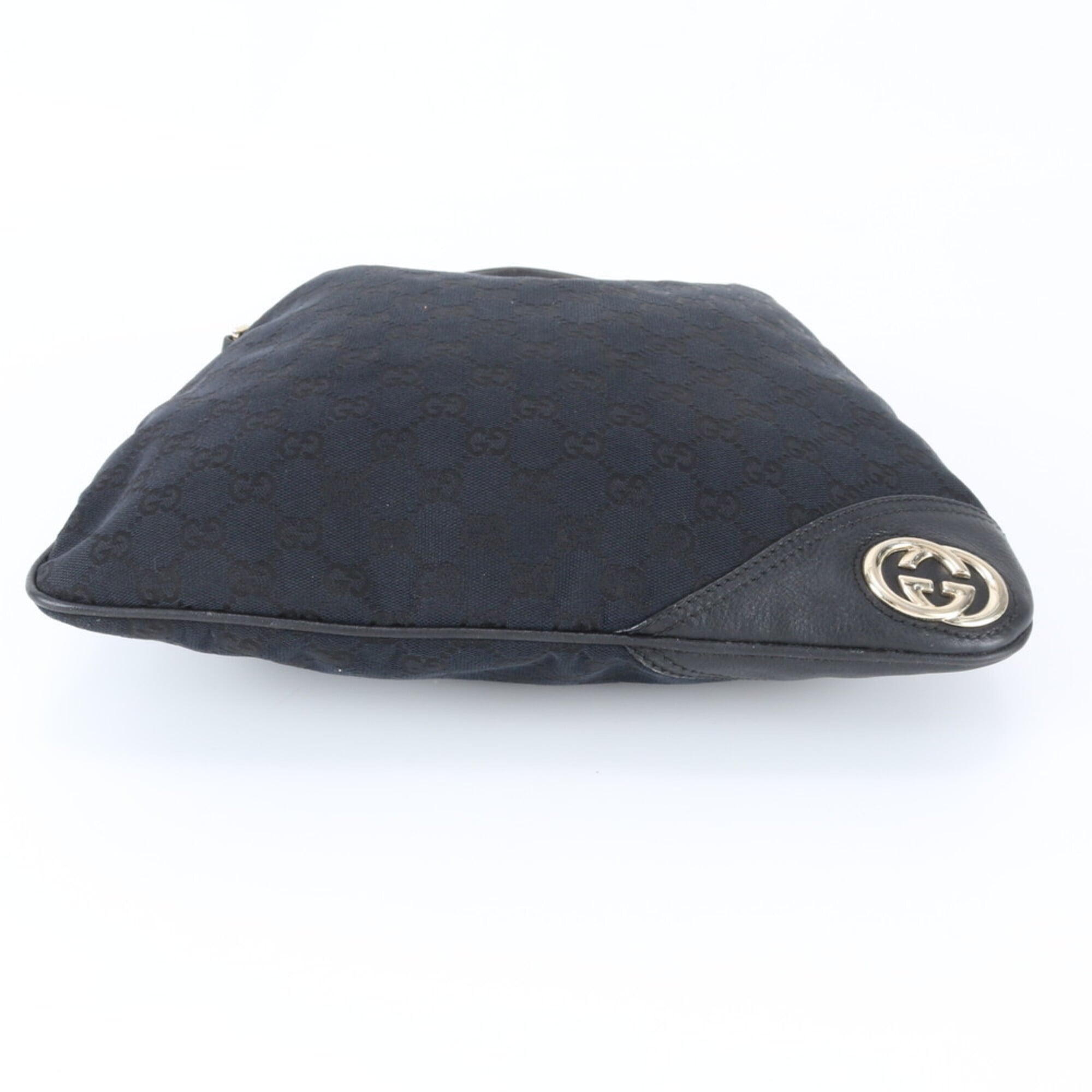 Gucci Gg Canvas Black Leather Canvas Shoulder Bag (Pre-Owned)