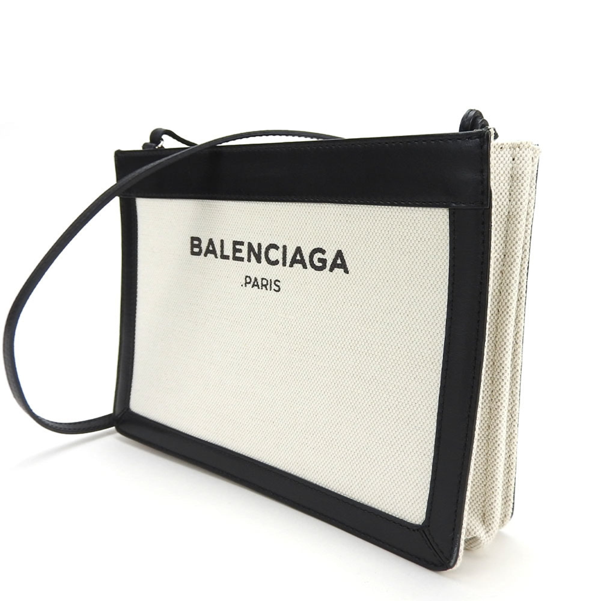 Balenciaga Black Ivory Canvas Leather Pochette Shoulder Bag (Pre-Owned)