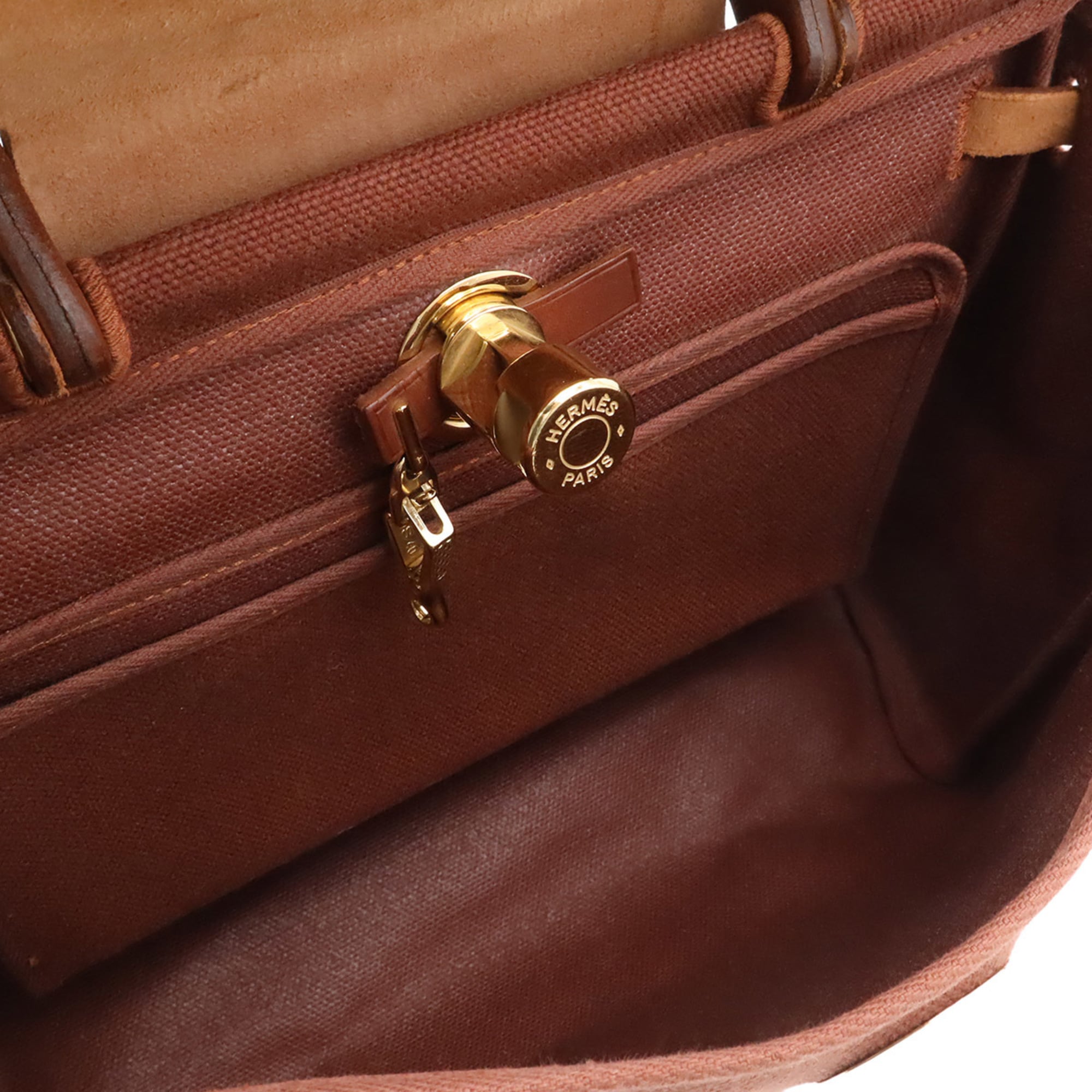 Hermes Brown Canvas Handbag Shoulder Bag (Pre-Owned)