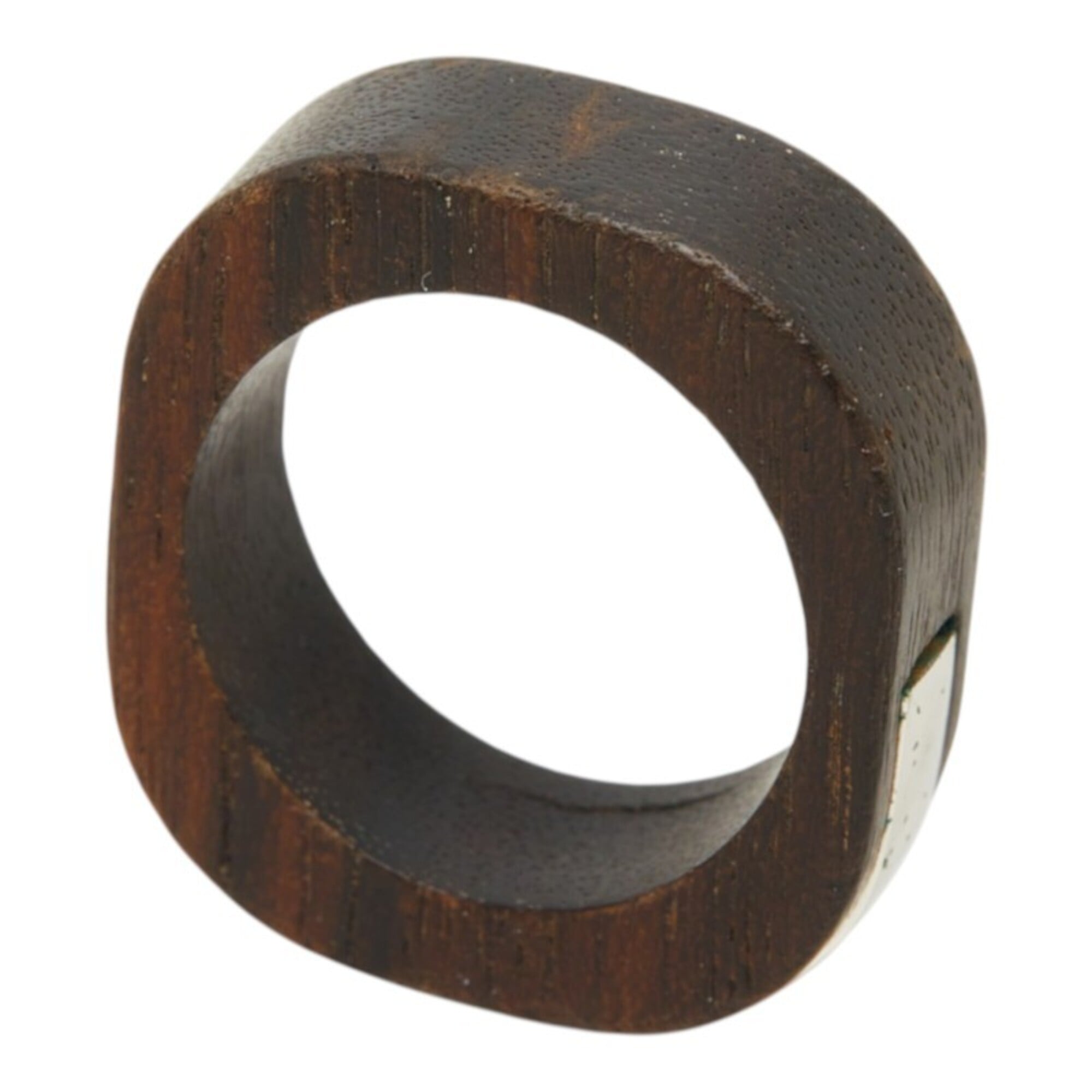 Louis Vuitton Silver Brown Metal Wood Band Ring (Pre-Owned)