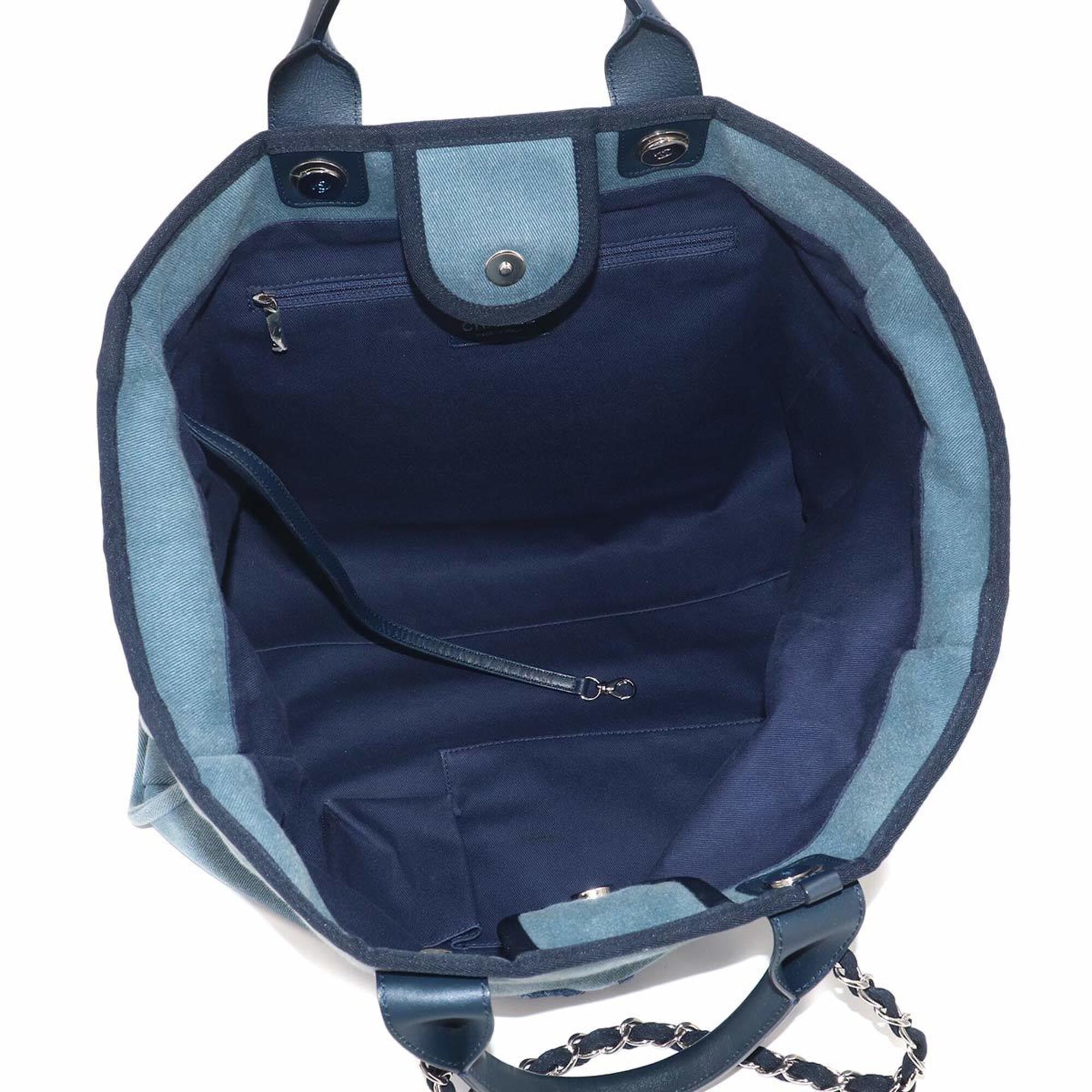 Chanel Blue Denim Leather Shoulder Bag Tote Bag (Pre-Owned)
