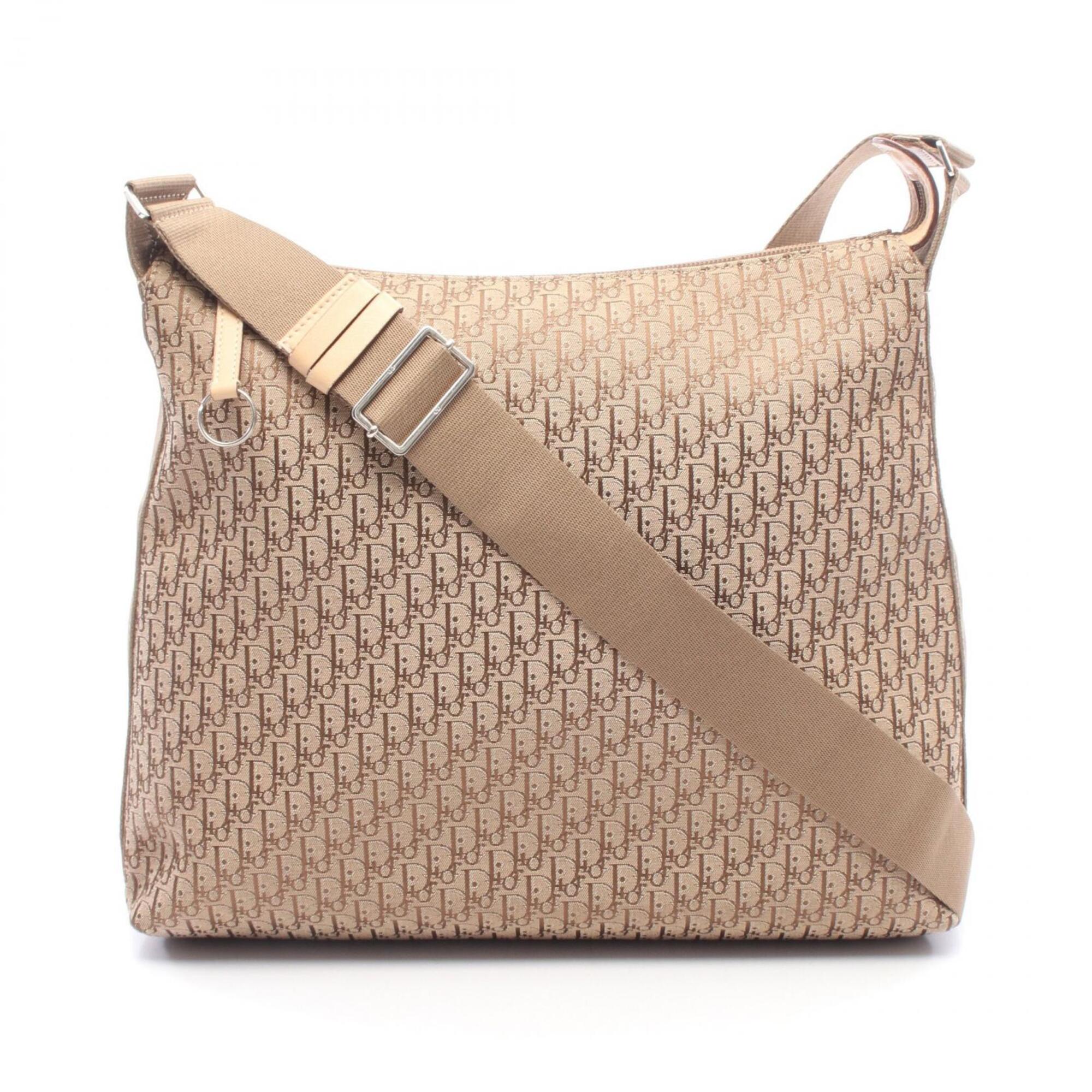 Christian Dior Beige Brown Canvas Leather Handbag Shoulder Bag (Pre-Owned)