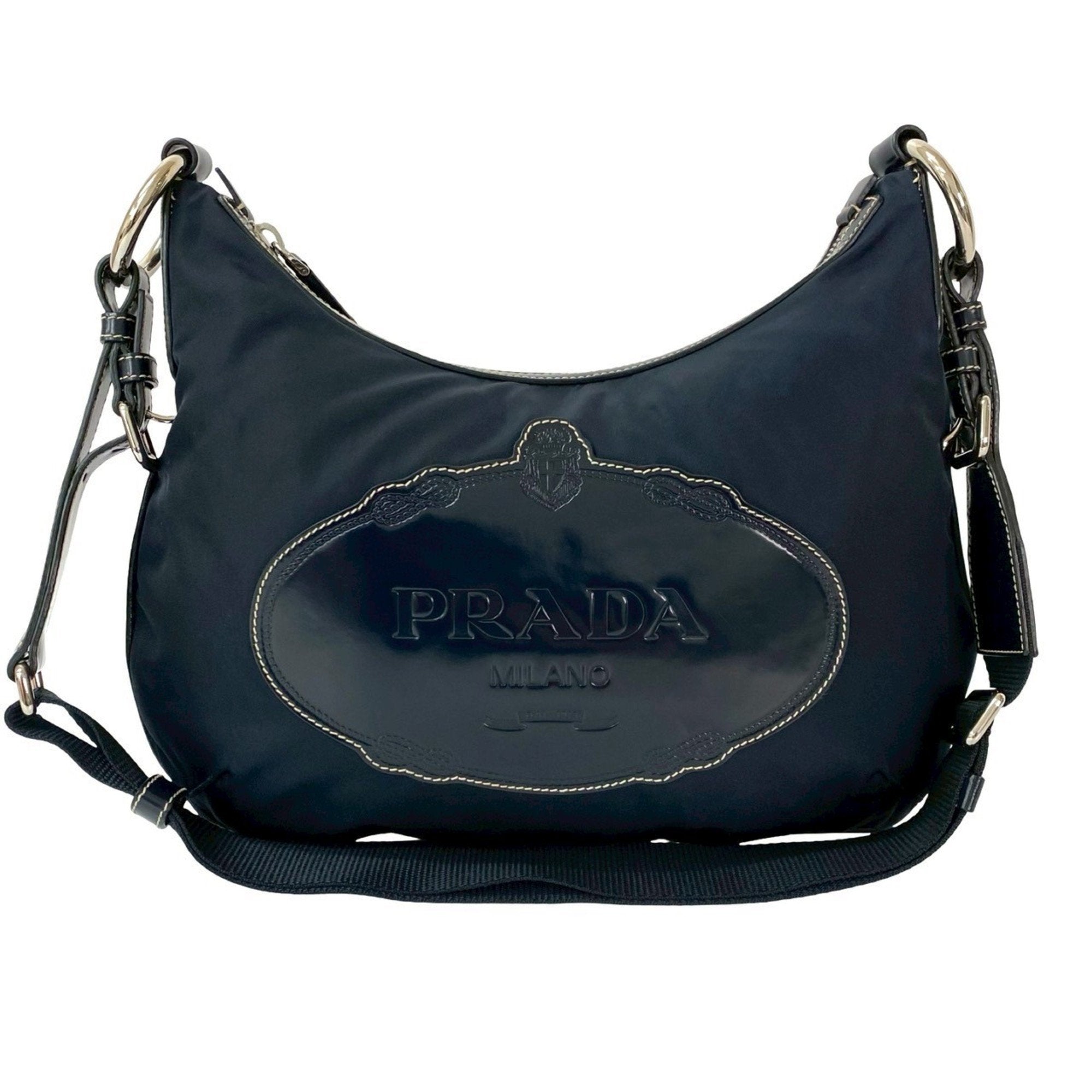 Prada Navy Nylon Leather Pochette Shoulder Bag (Pre-Owned)