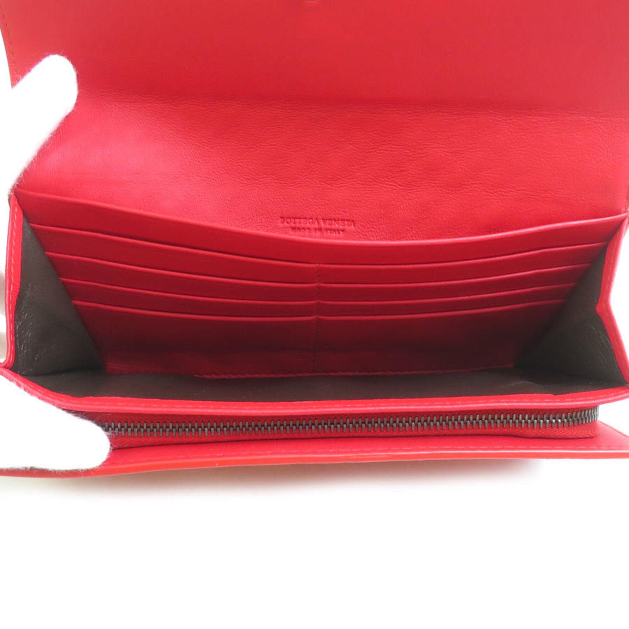 Bottega Veneta Red Color Intrecciato Long Wallet (Bi-Fold) (Pre-Owned)