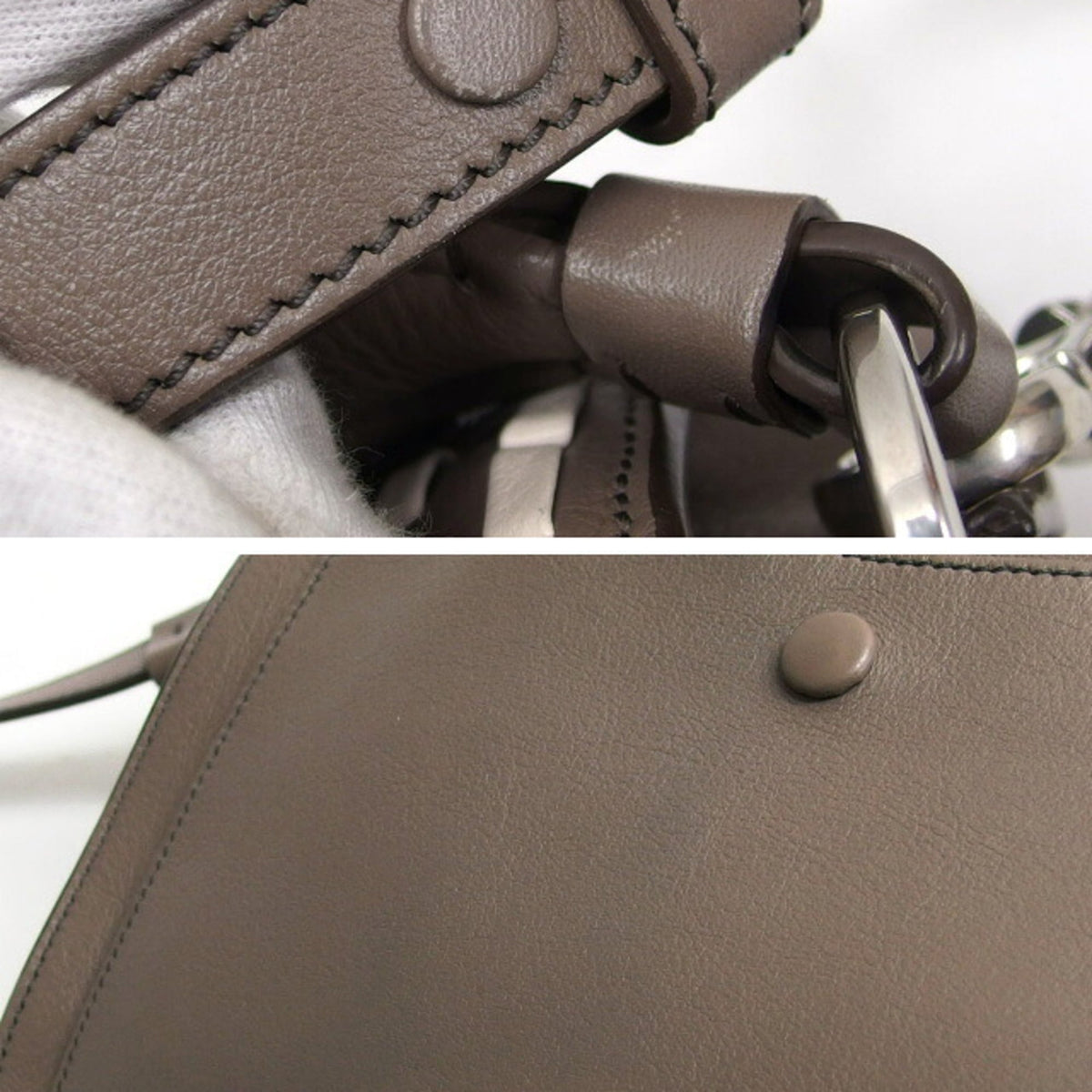 Tod's Gray Beige Grayish Leather Handbag Shoulder Bag (Pre-Owned)