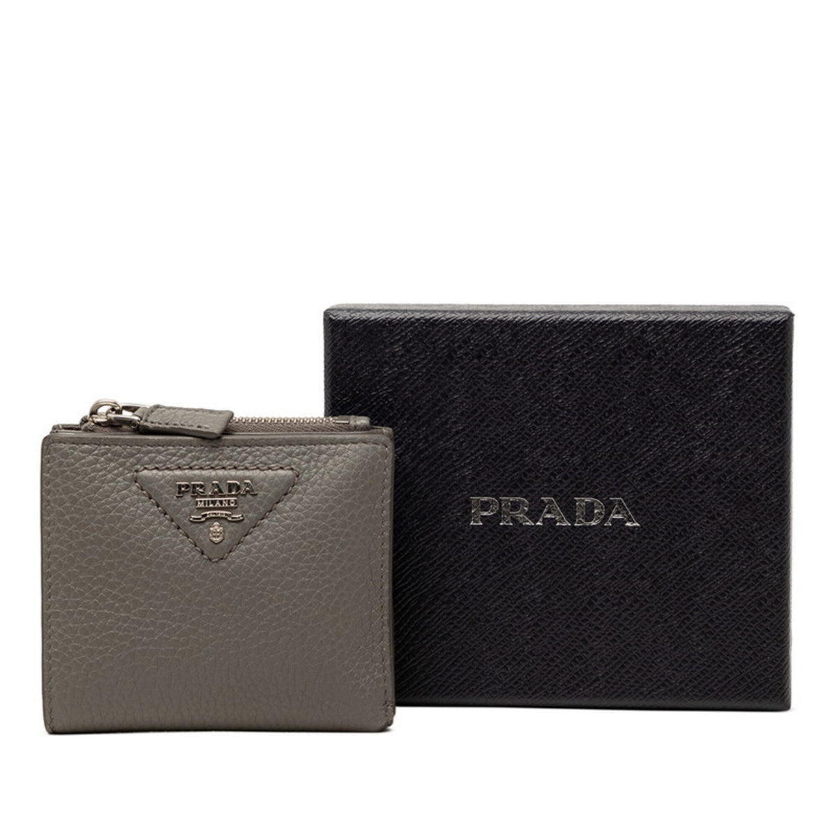 Prada Gray Leather Wallet (Bi-Fold) (Pre-Owned)