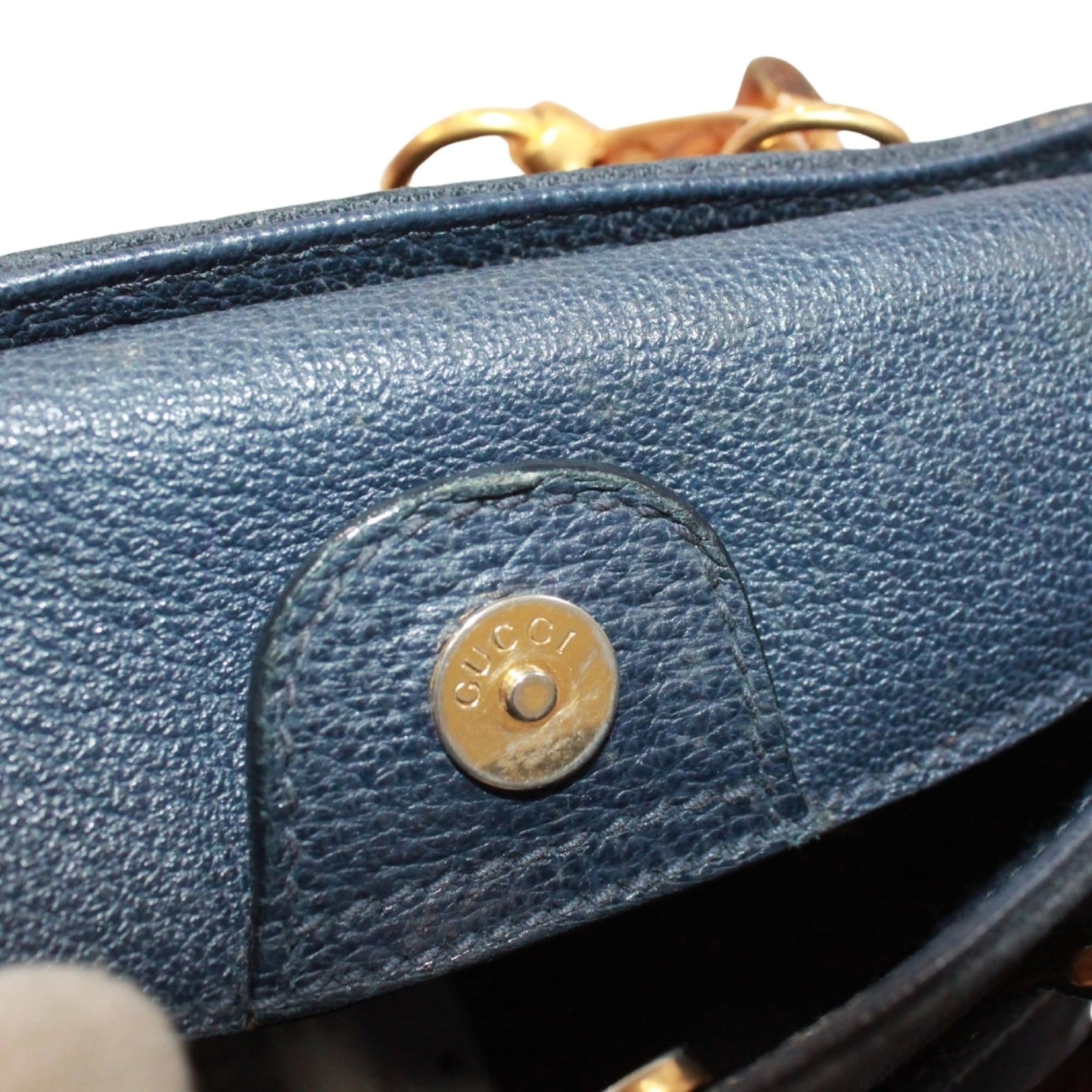 Gucci Navy Bamboo Leather Suede Shoulder Bag (Pre-Owned)