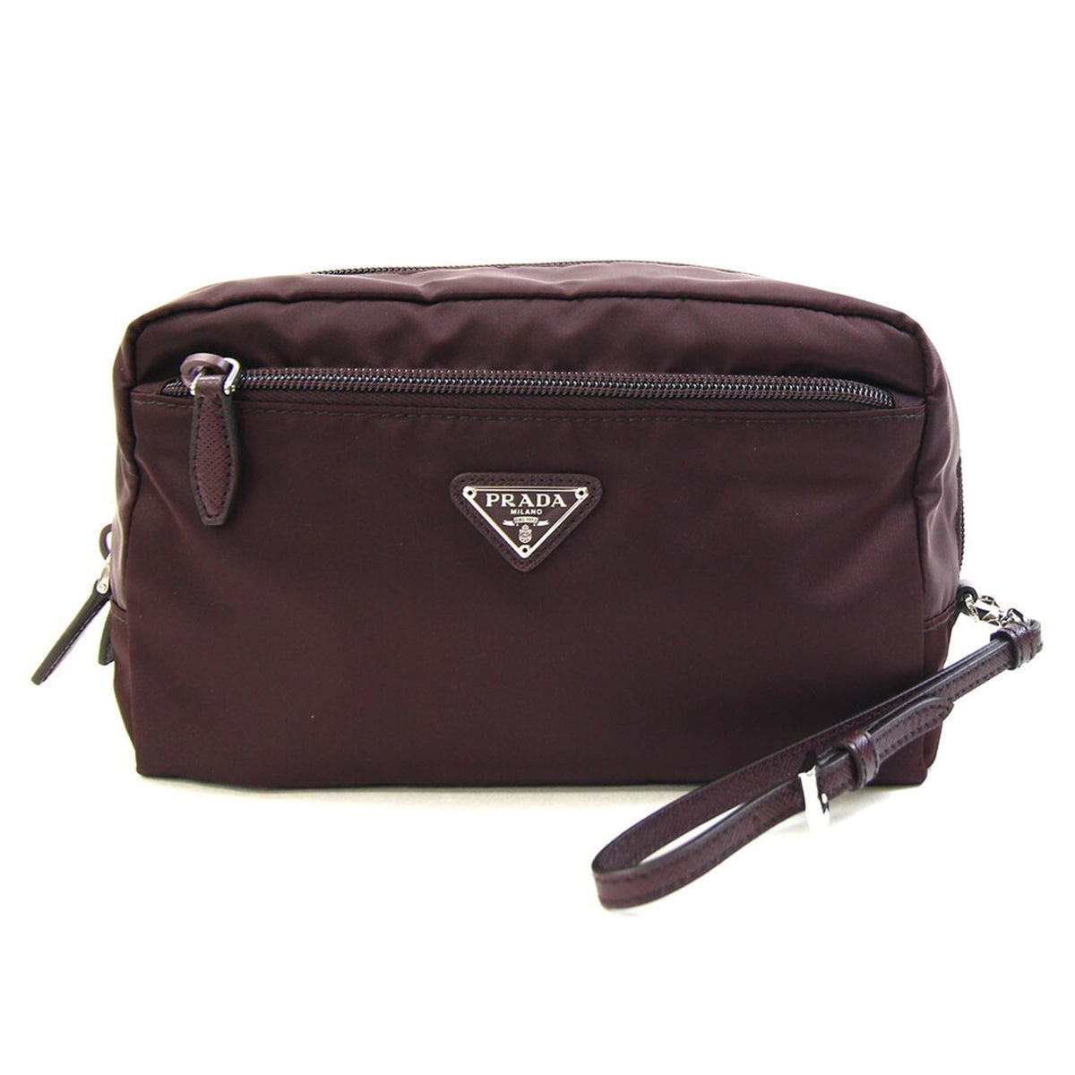 Prada Bordeaux Brown Nylon Leather Handbag Pouch (Pre-Owned)
