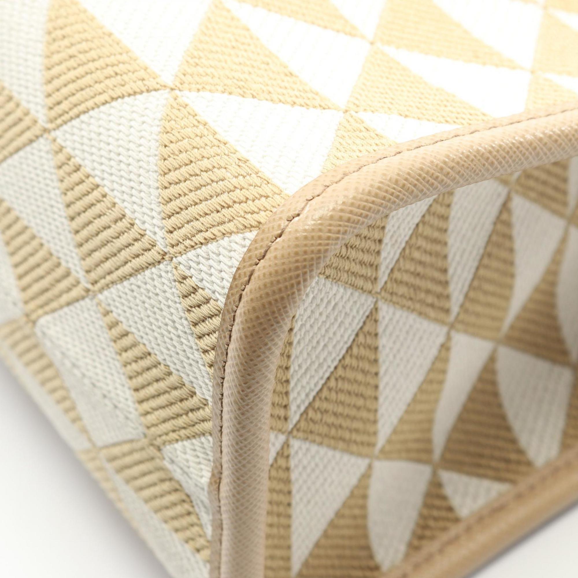 Prada Beige White Canvas Tote Bag (Pre-Owned)