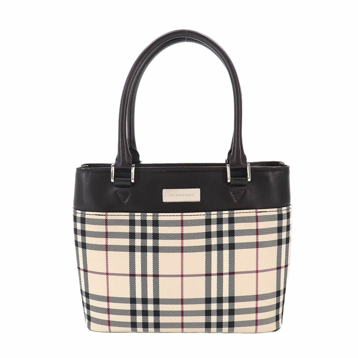 Burberry Beige Dark Brown Canvas Leather Handbag (Pre-Owned)