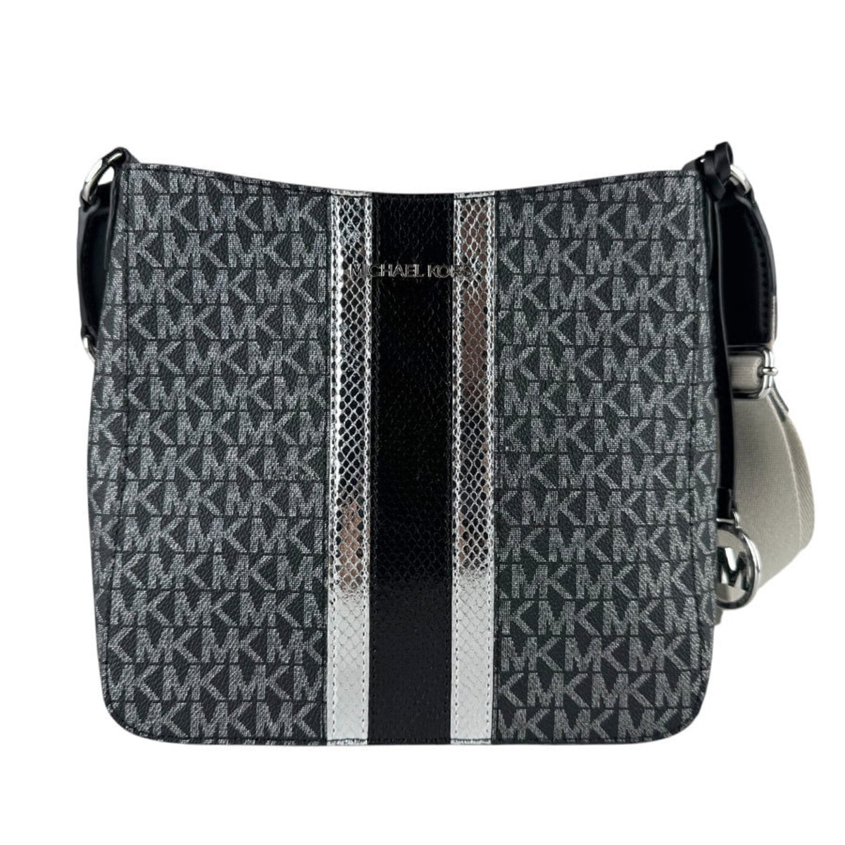 Michael Kors Black Silver Coated Canvas Leather Shoulder Bag (Pre-Owned)