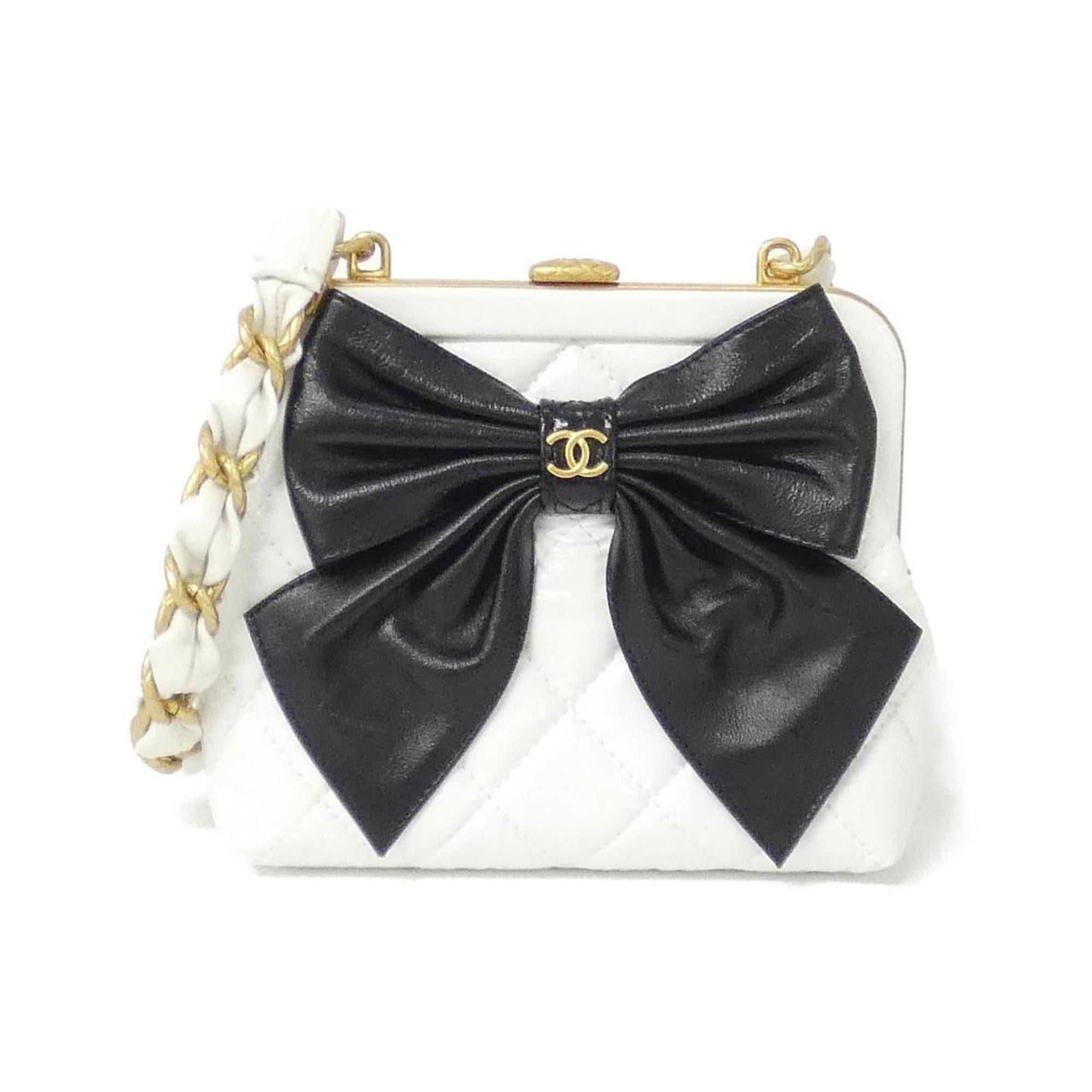 Chanel Black White Leather Clutch Bag Handbag Shoulder Bag (Pre-Owned)