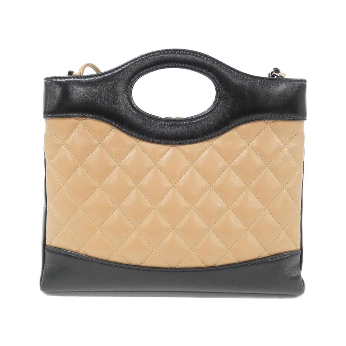 Chanel Beige Black Leather Handbag (Pre-Owned)