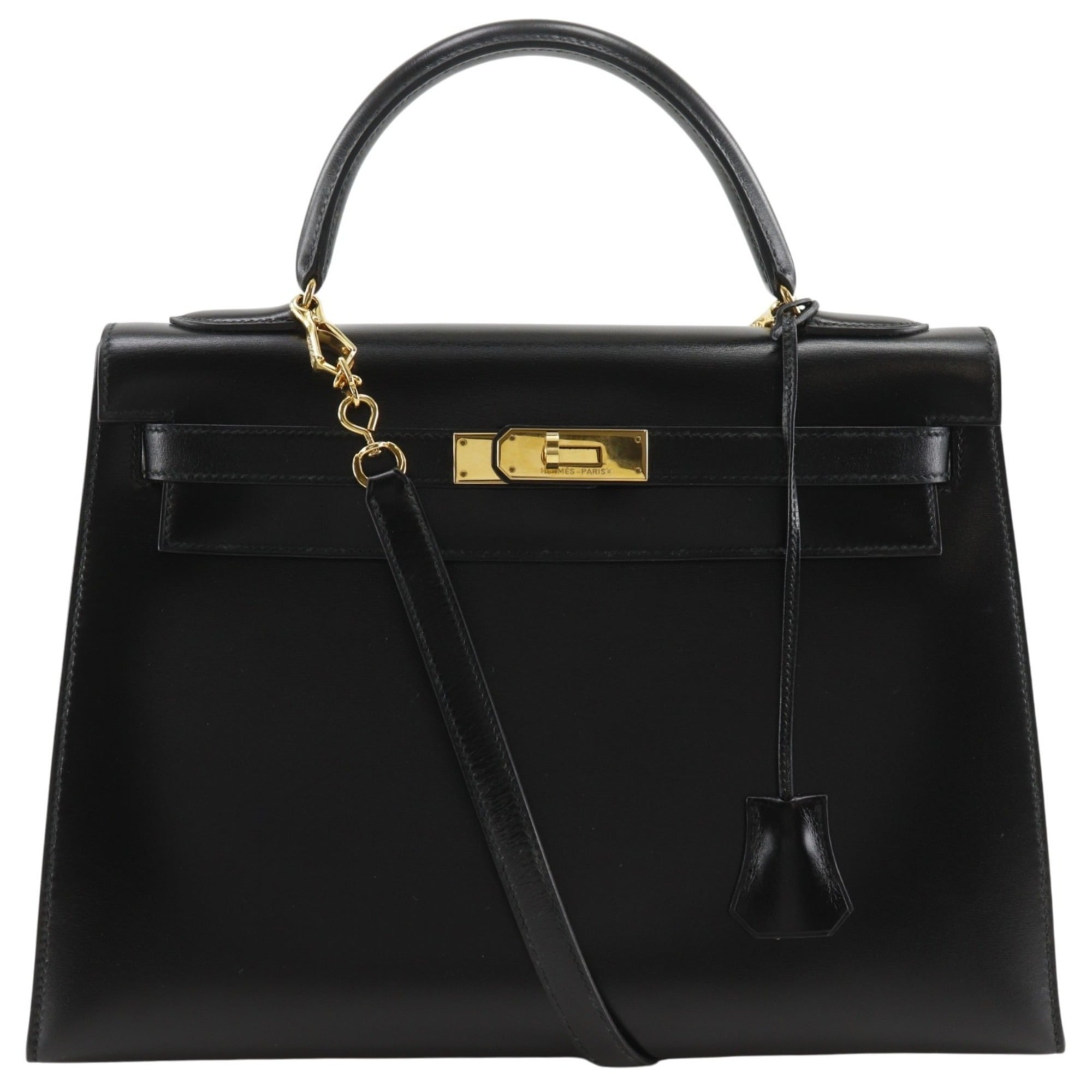Hermes Kelly Black Box Calf Leather Handbag (Pre-Owned)