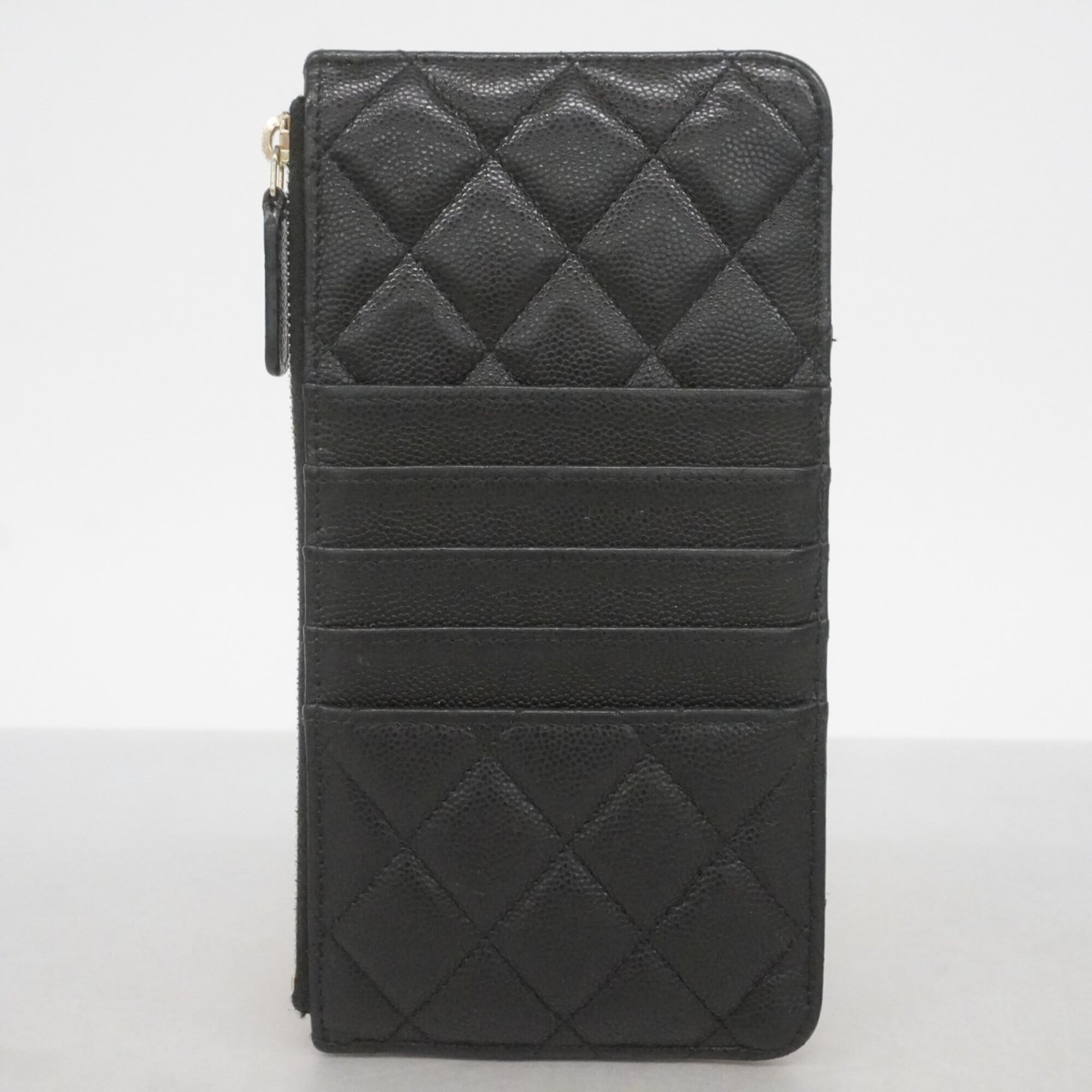Chanel Black Grained Calfskin Long Wallet (Bi-Fold) (Pre-Owned)
