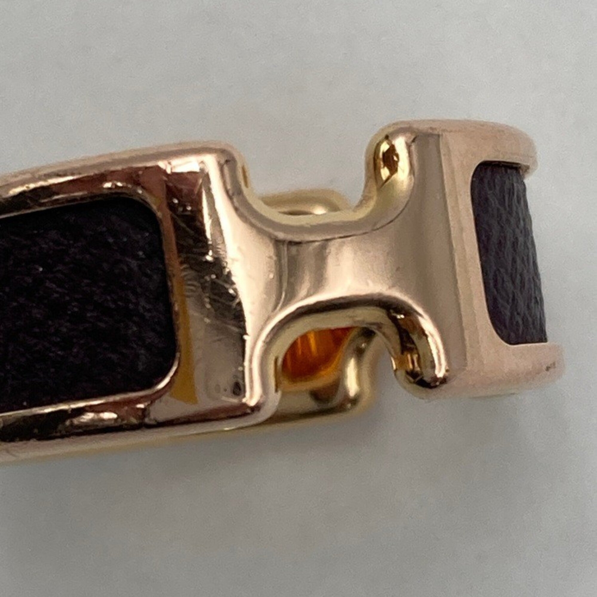 Hermes Dark Brown Yellow Leather Metal Band Ring (Pre-Owned)