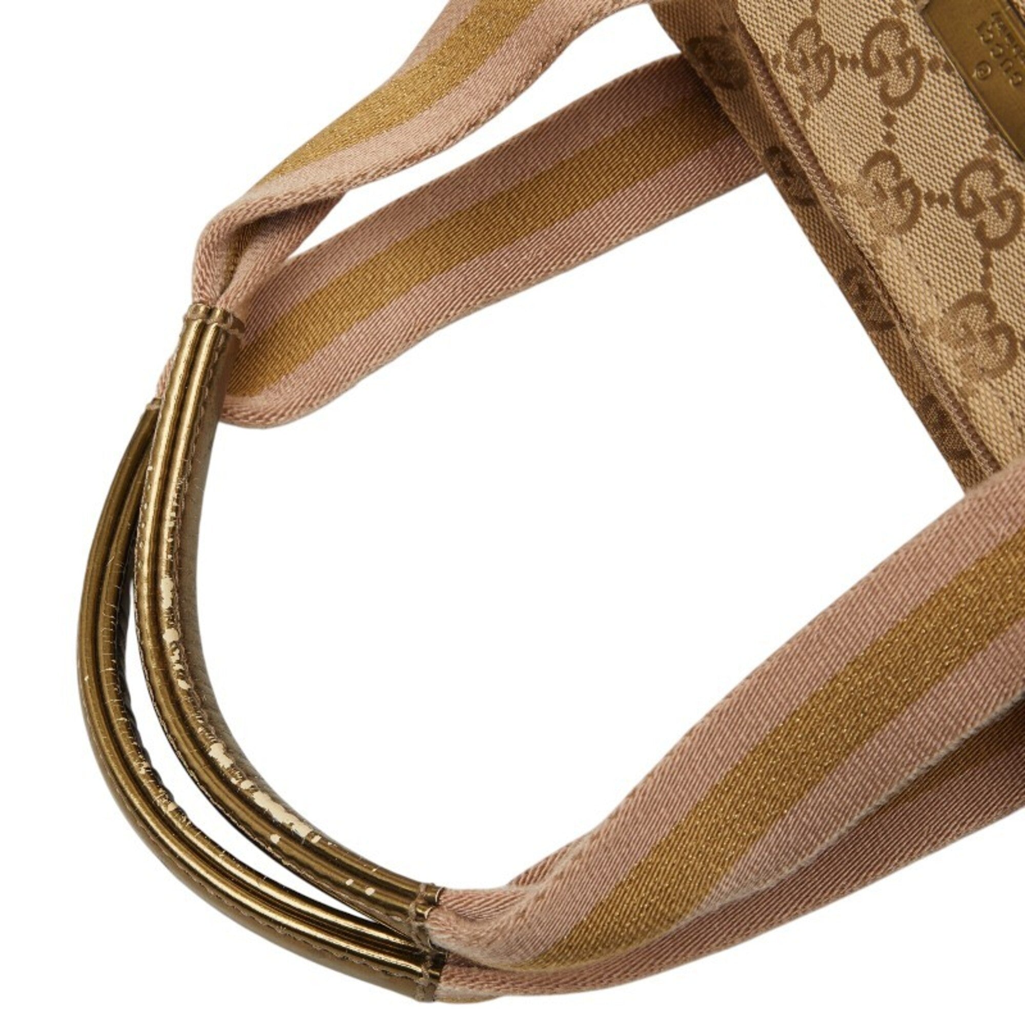Gucci Beige Gold Canvas Leather Handbag (Pre-Owned)