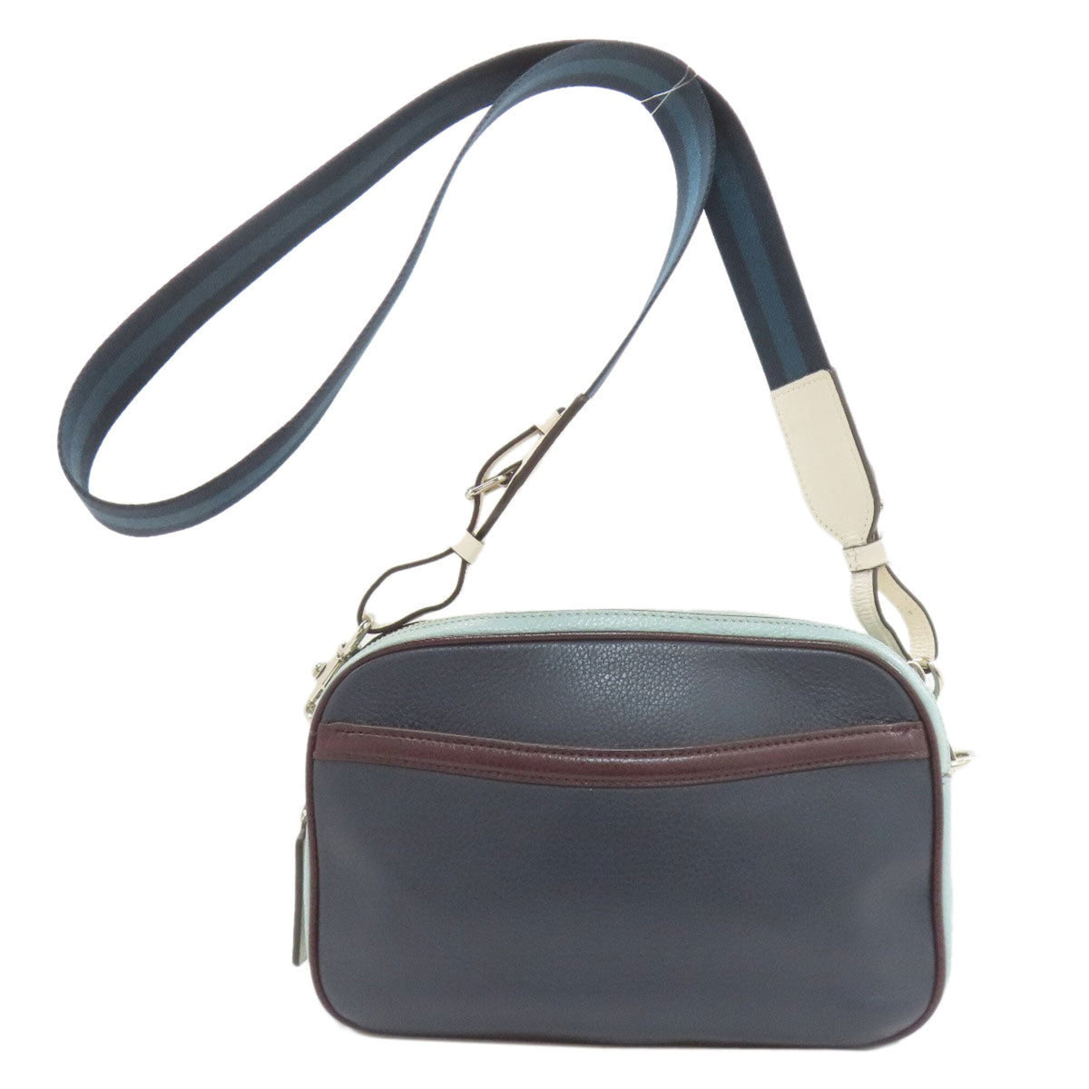 Coach Light Blue Navy White Leather Shoulder Bag (Pre-Owned)