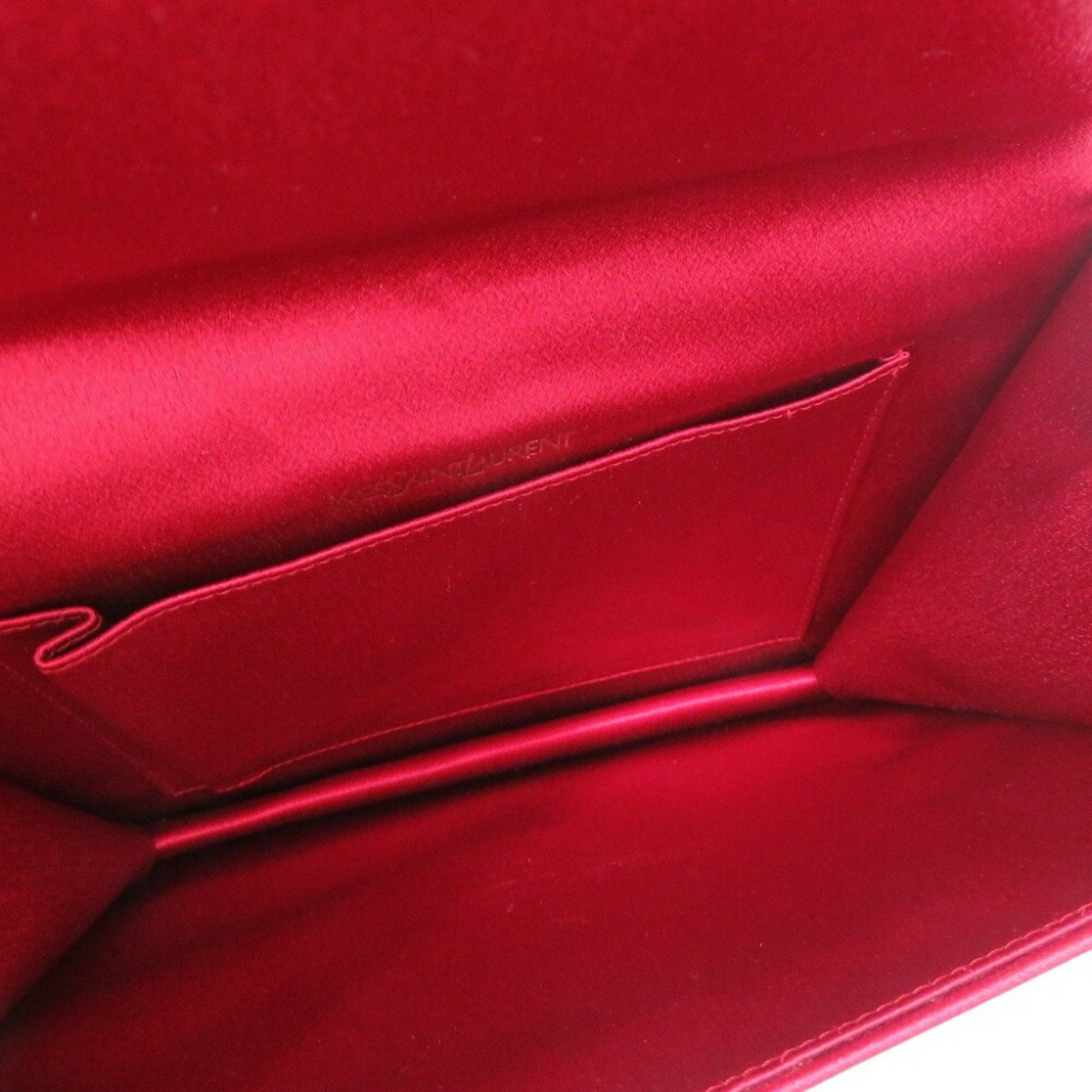 Yves Saint Laurent Red Color Satin Clutch Bag (Pre-Owned)