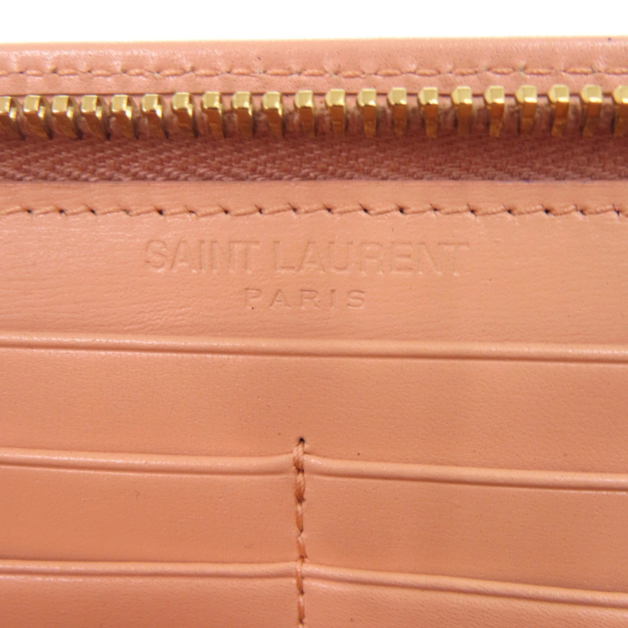 Yves Saint Laurent Salmon Pink Leather Long Wallet (Bi-Fold) (Pre-Owned)