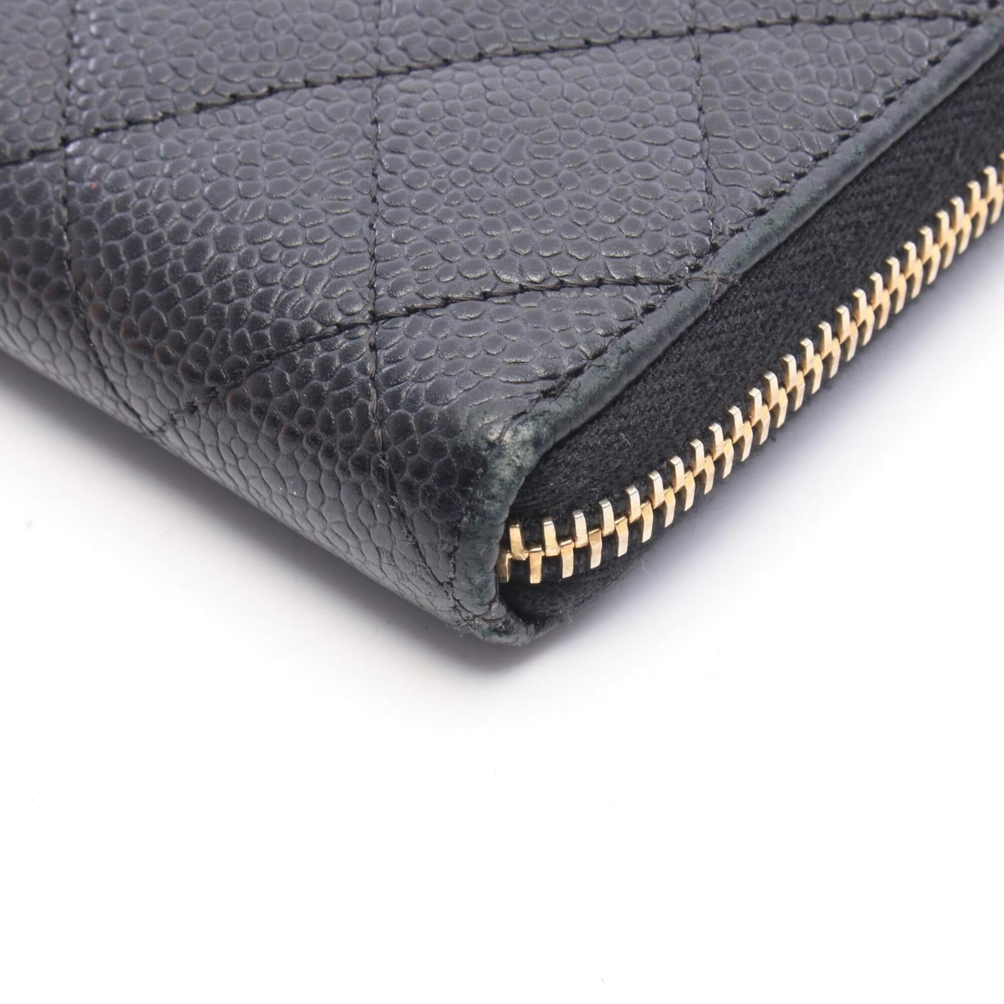 Chanel Black Grained Calfskin Long Wallet (Bi-Fold) (Pre-Owned)