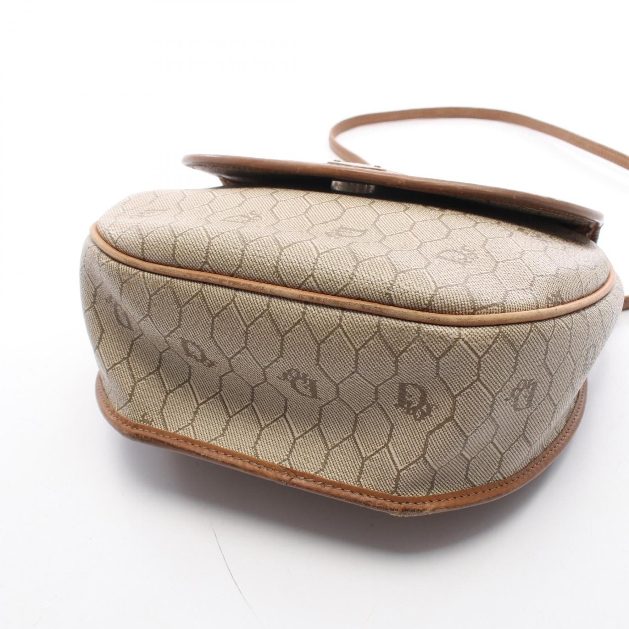 Christian Dior Beige Brown Coated Canvas Leather Handbag Shoulder Bag (Pre-Owned)