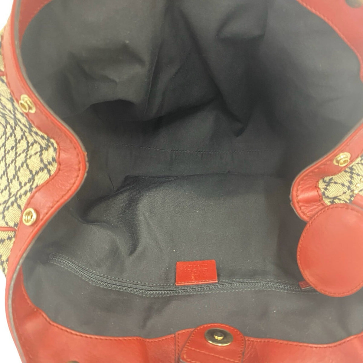 Gucci Beige Red Color Canvas Leather Handbag Tote Bag (Pre-Owned)