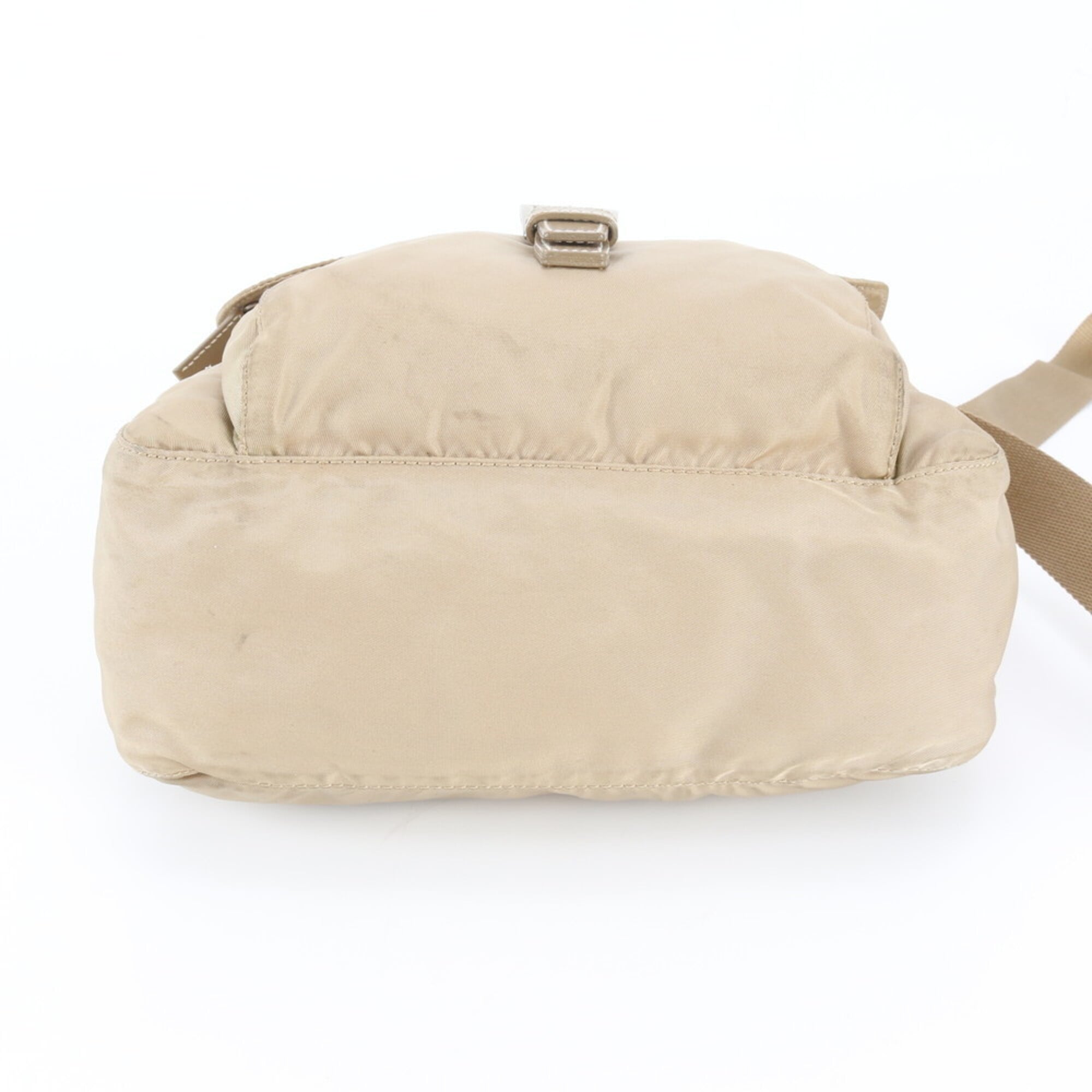 Prada Beige Gold Gold Nylon Leather Handbag Shoulder Bag Tote Bag (Pre-Owned)
