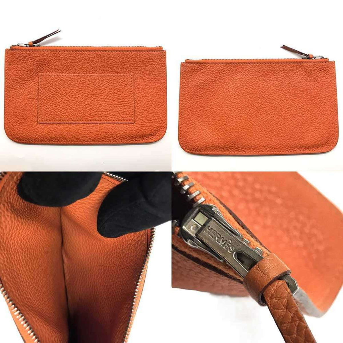Hermes Orange Taurillon Clemence Leather Pouch (Pre-Owned)