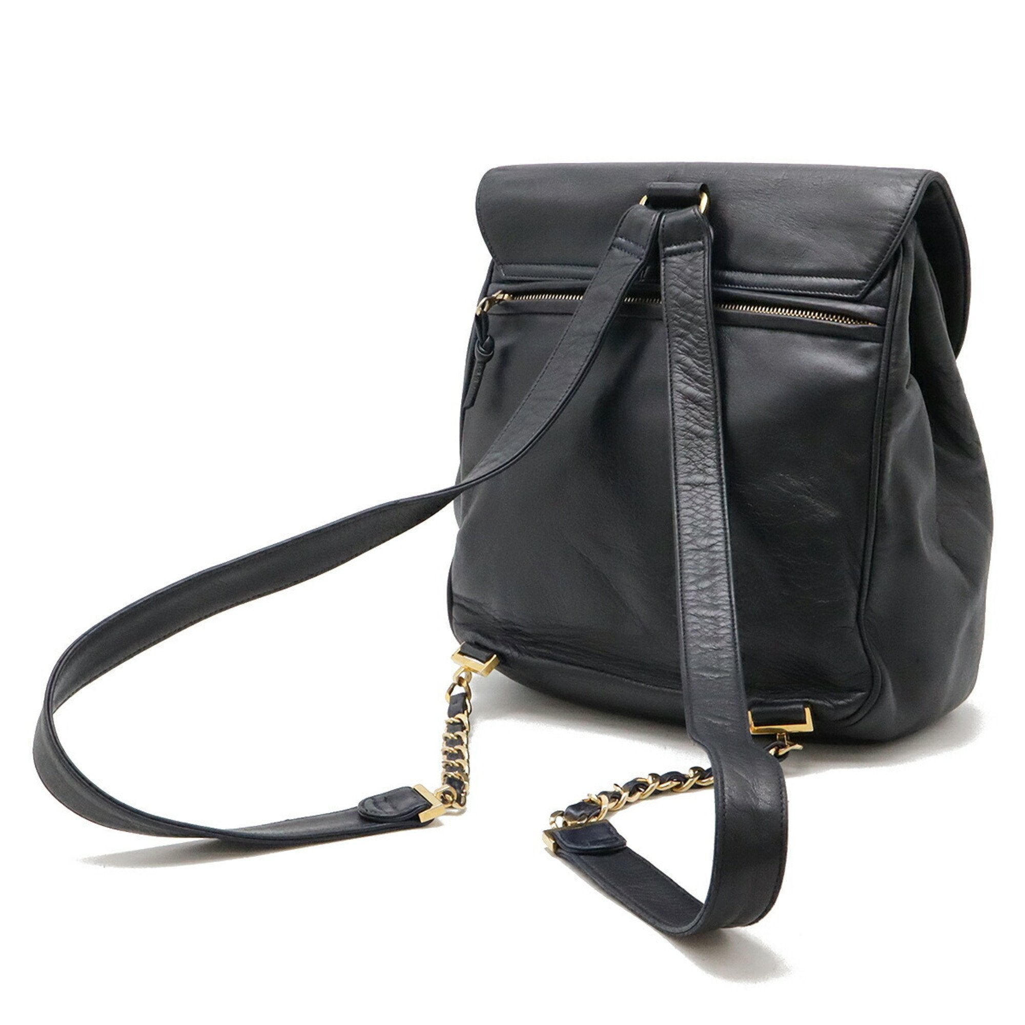 Chanel Black Navy Leather Backpack (Pre-Owned)