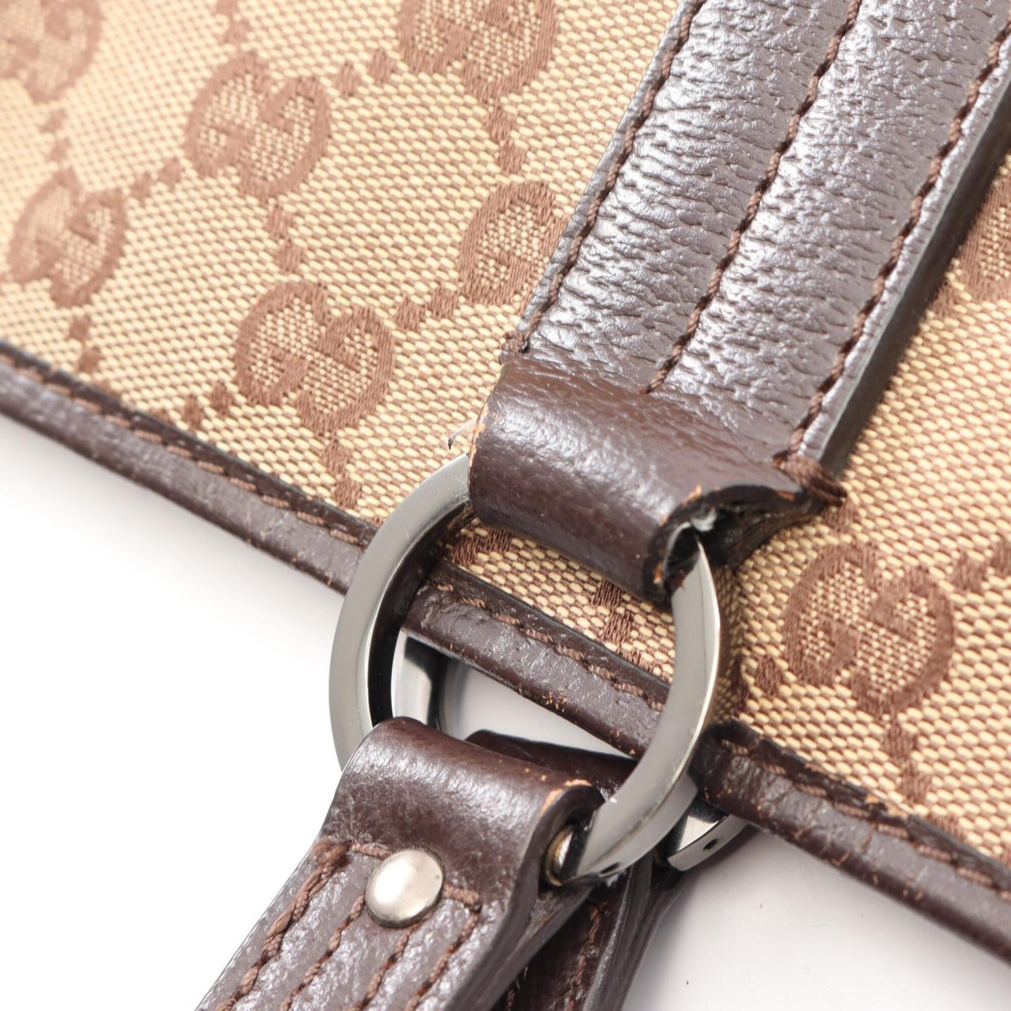 Gucci Beige Brown Canvas Leather Handbag Tote Bag (Pre-Owned)