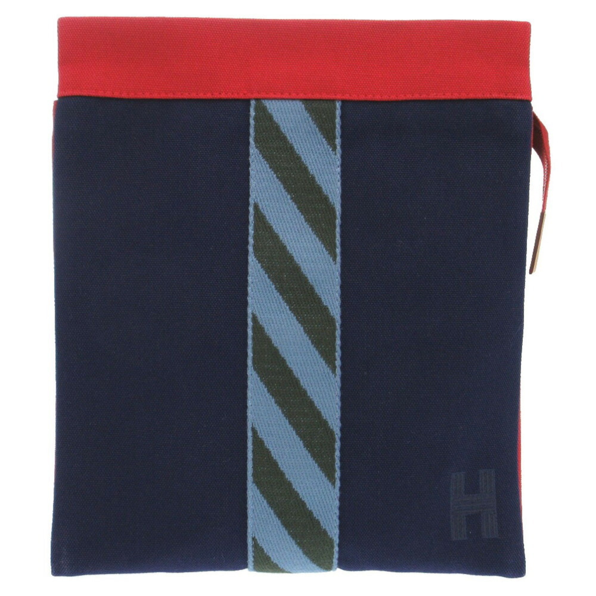 Hermes Navy Canvas Cotton Clutch Bag (Pre-Owned)
