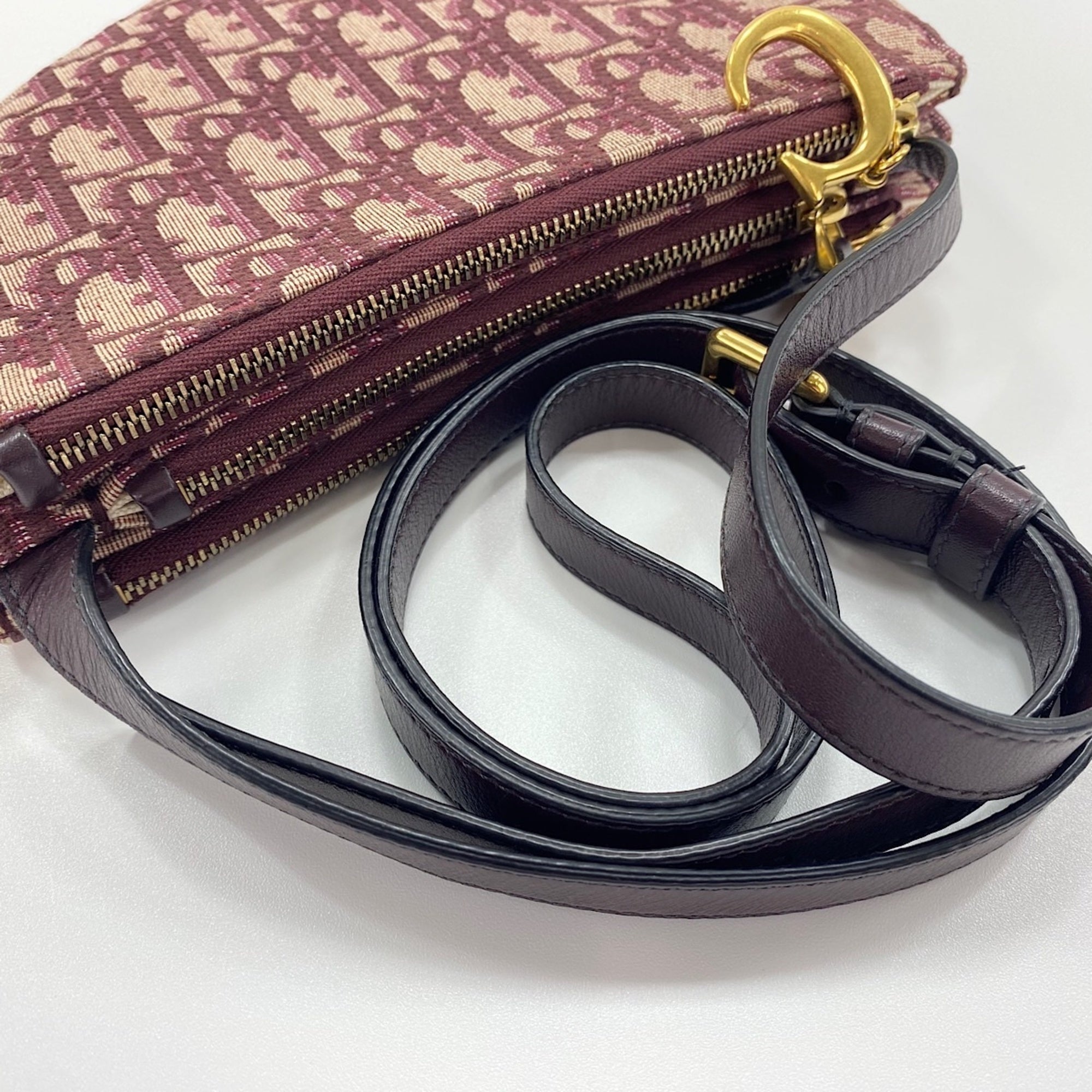 Christian Dior Trotter Red Color Wine Trotter Shoulder Bag (Pre-Owned)