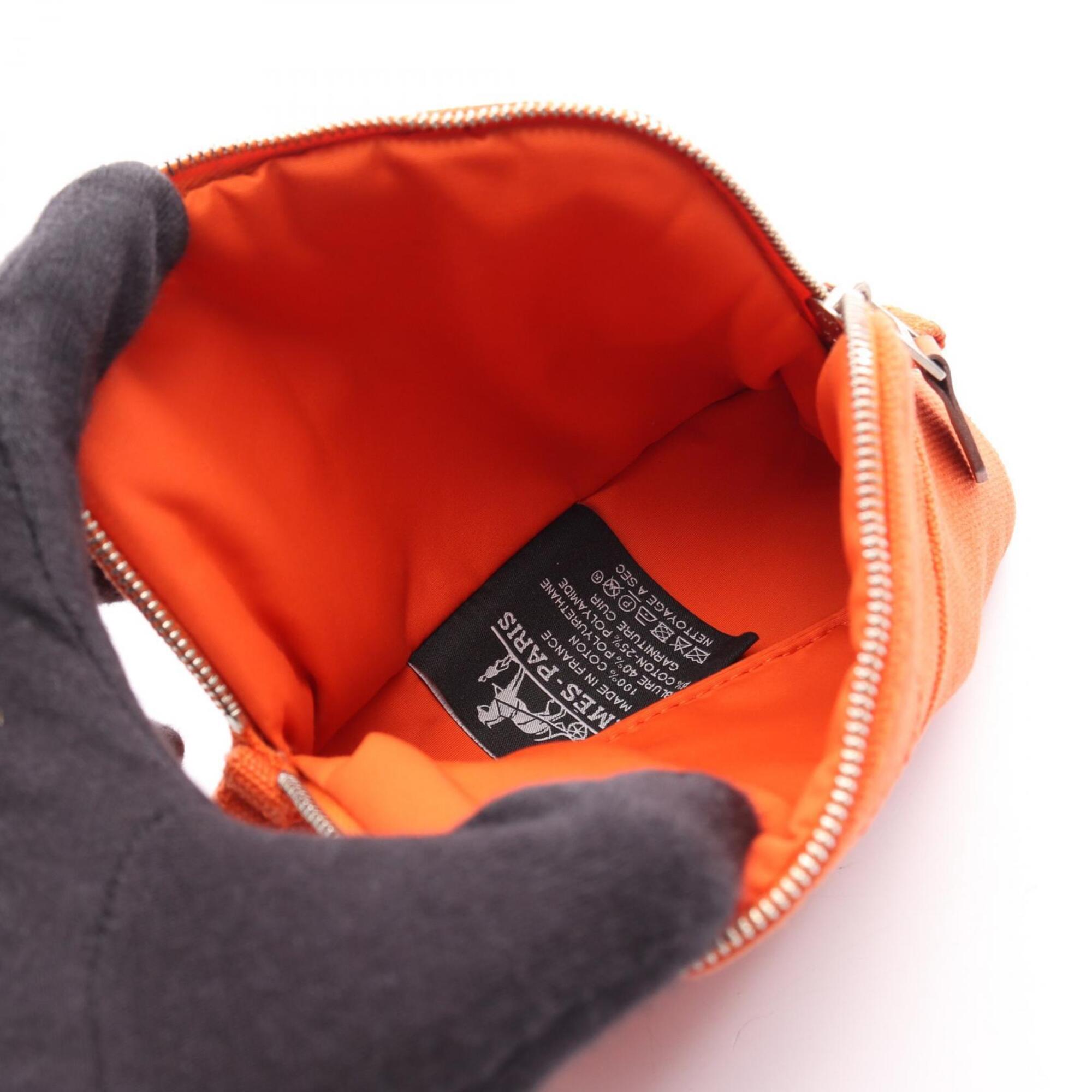 Hermes Bolide Brown Feu Orange Canvas Leather Pouch (Pre-Owned)