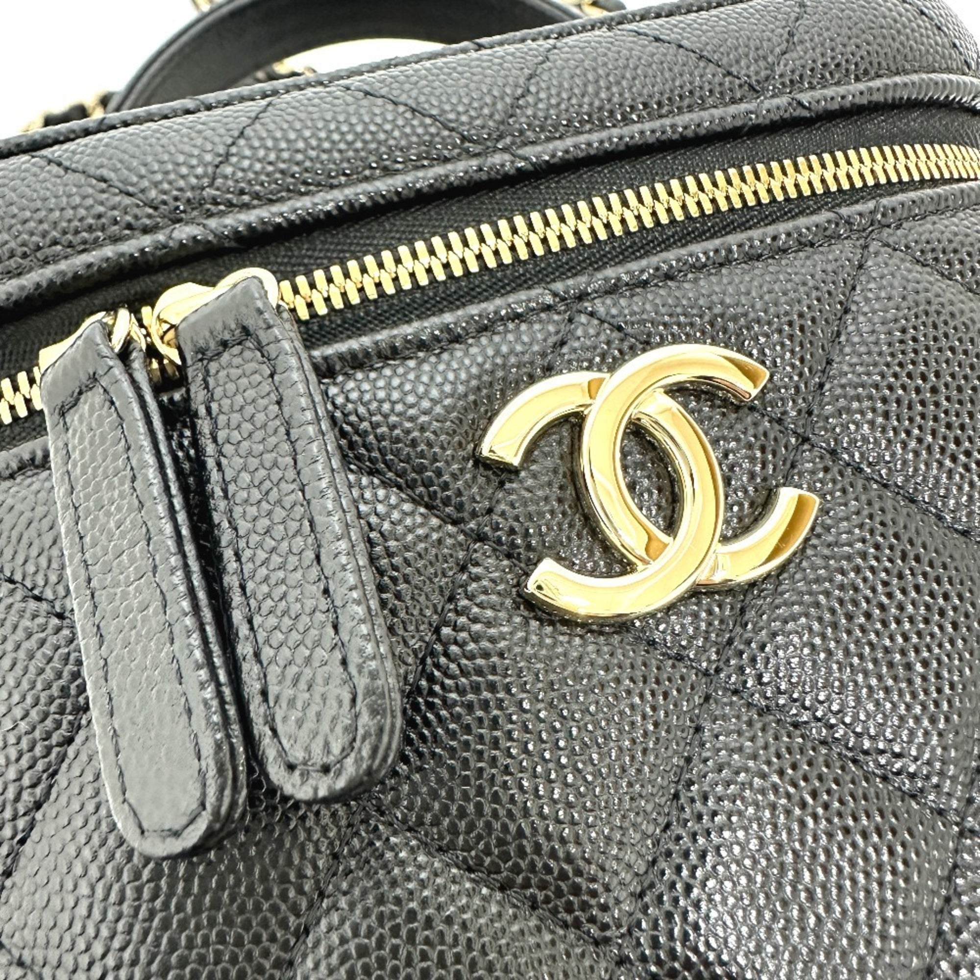 Chanel Matelasse Black Caviar Leather Handbag Shoulder Bag Vanity Bag (Pre-Owned)