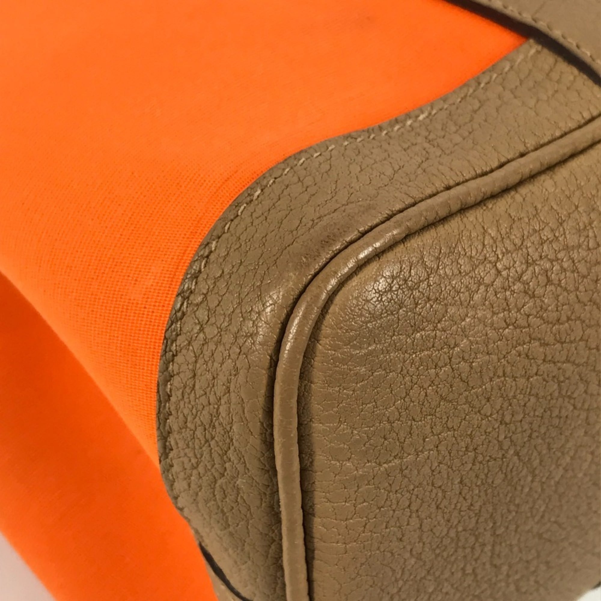 Hermes Garden Brown Orange Toile Officier Negonda Leather Handbag Tote Bag (Pre-Owned)