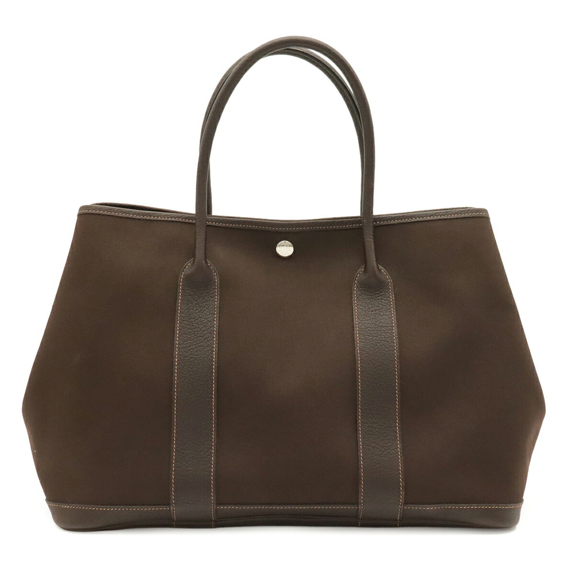 Hermes Dark Brown Toile Officier Leather Handbag Shoulder Bag Tote Bag (Pre-Owned)
