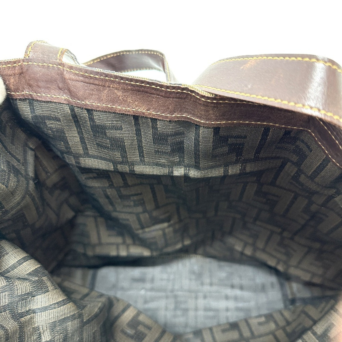 Fendi Zucca Brown Leather Canvas Eco-Bag Handbag Tote Bag (Pre-Owned)