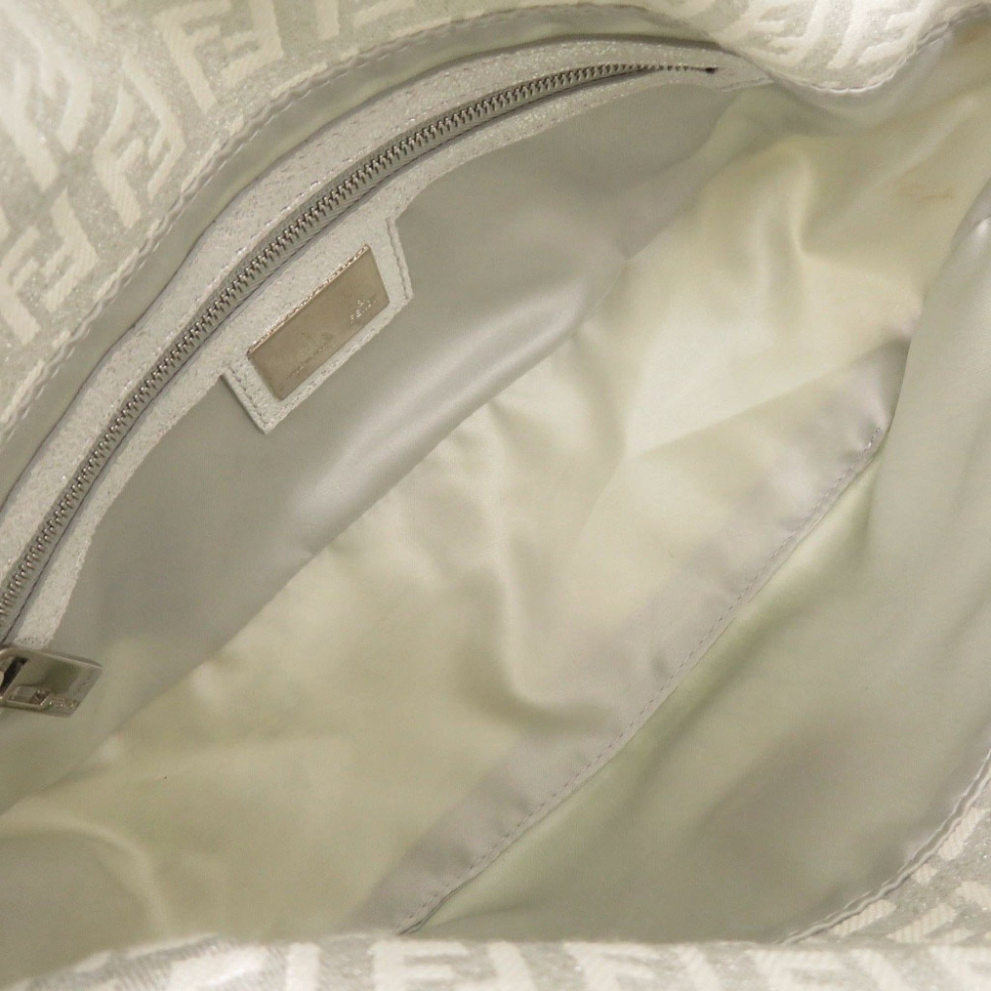 Fendi Silver Canvas Leather Handbag Shoulder Bag (Pre-Owned)