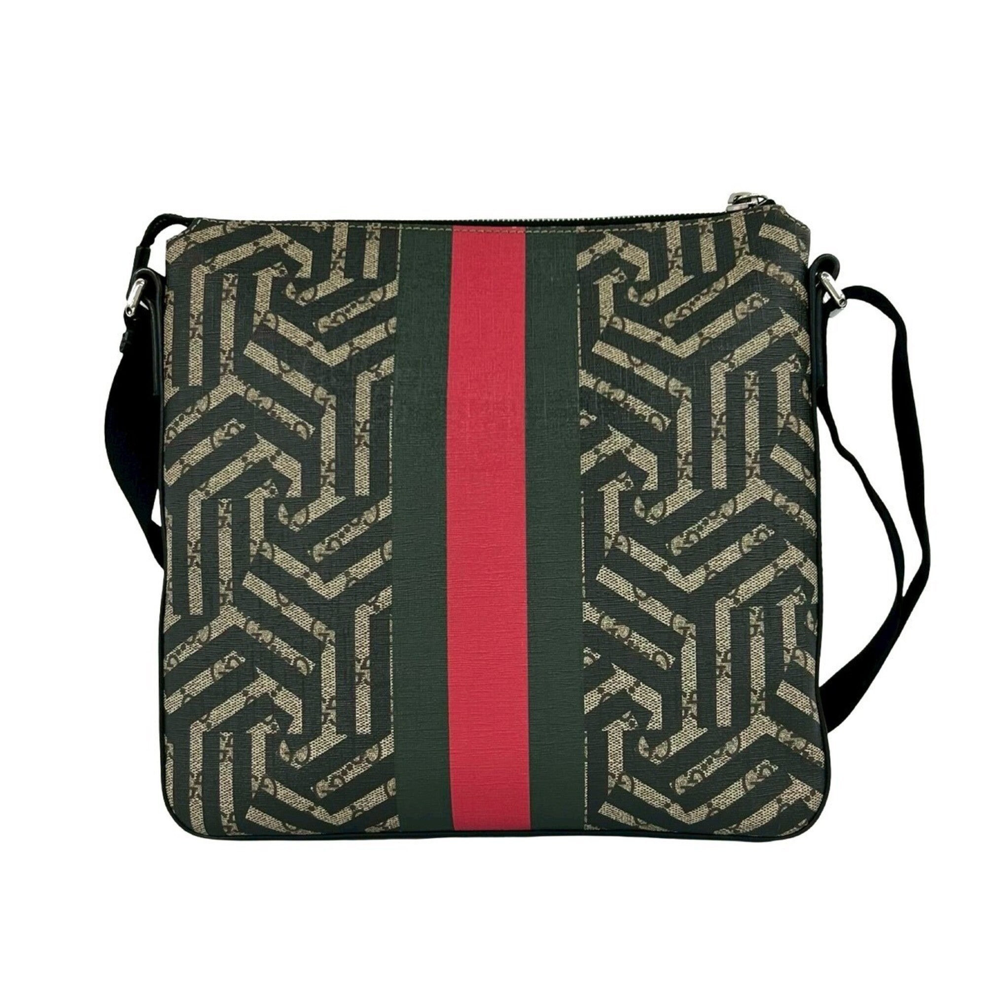 Gucci Black Green Red Color Elastane Leather Shoulder Bag (Pre-Owned)