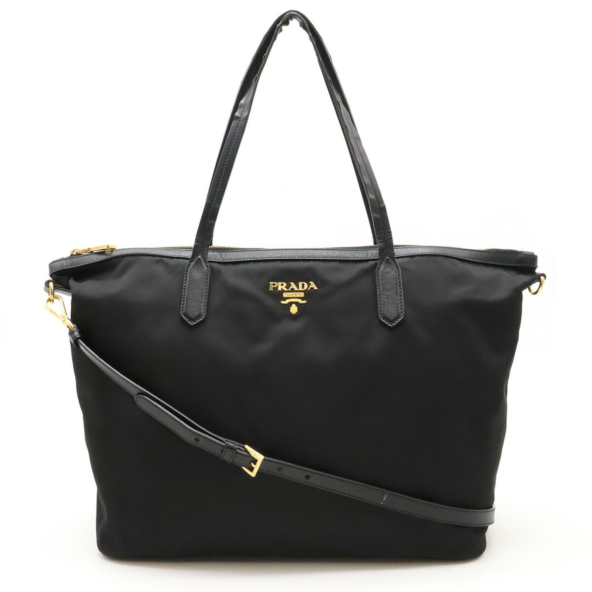 Prada Black Nero Nylon Leather Shoulder Bag Tote Bag (Pre-Owned)