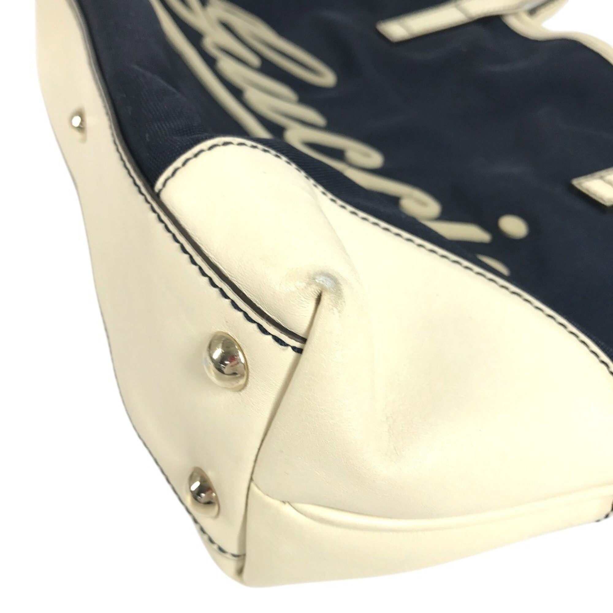 Gucci Gg Canvas Navy White Leather Canvas Handbag Shoulder Bag Tote Bag (Pre-Owned)