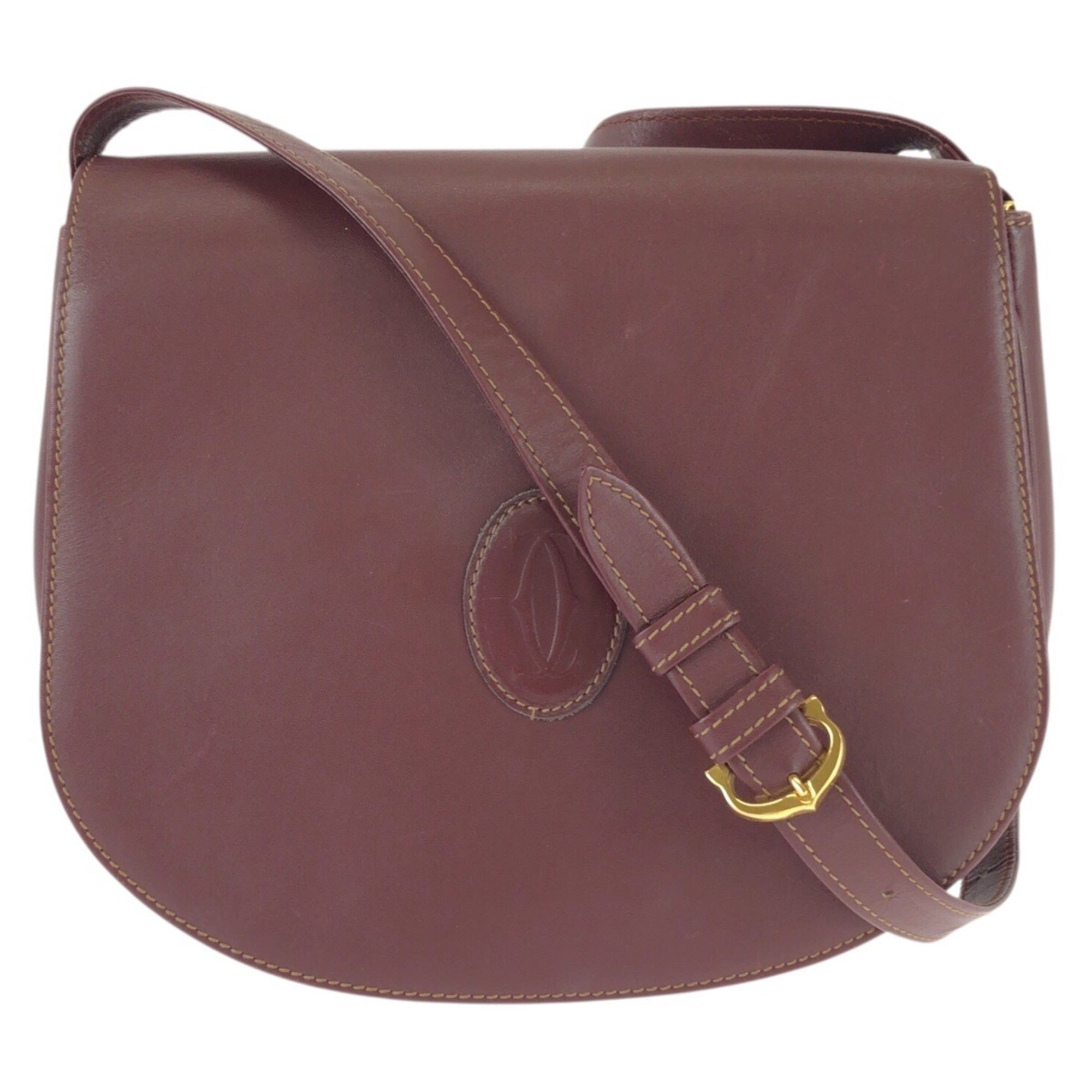 Cartier Bordeaux Wine Red Leather Messenger Bag Shoulder Bag (Pre-Owned)