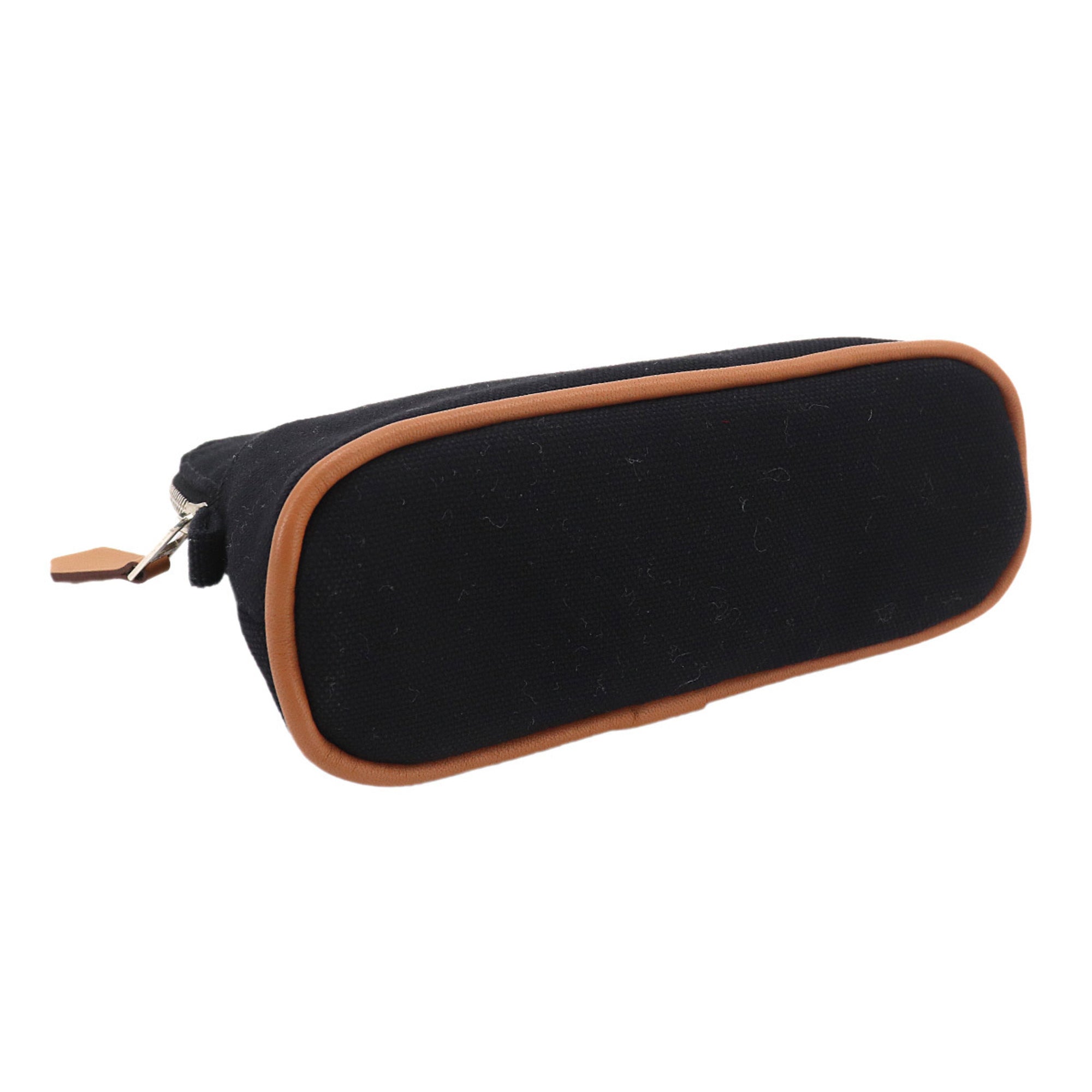 Hermes Black Cotton Canvas Leather Pouch (Pre-Owned)