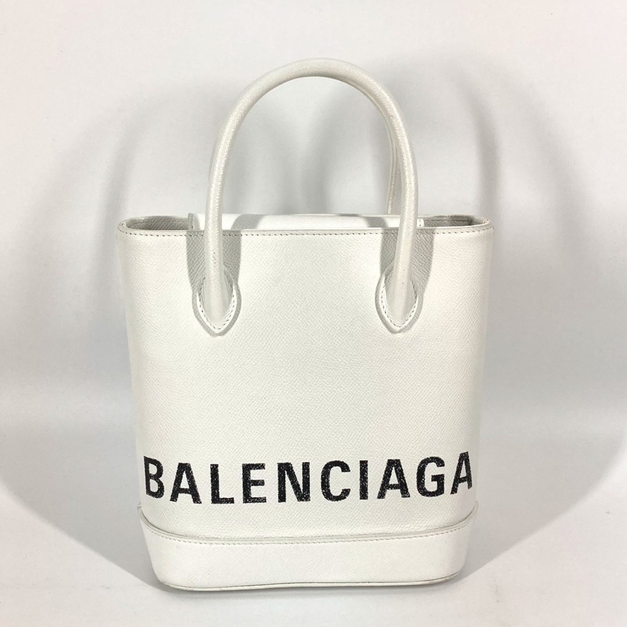 Balenciaga Black White Leather Handbag Shoulder Bag Tote Bag (Pre-Owned)