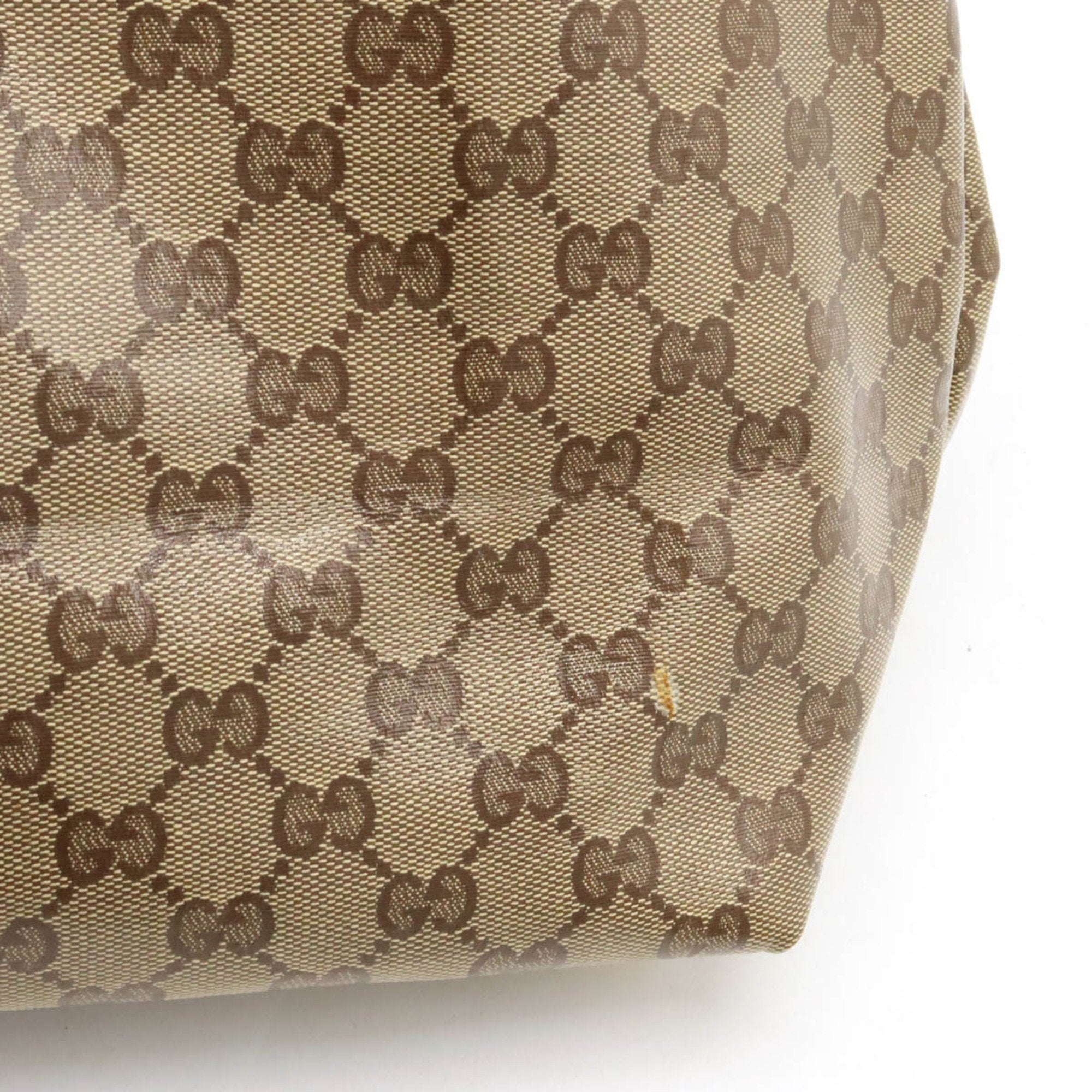 Gucci Beige Dark Beige Coated Canvas Leather Shoulder Bag Tote Bag (Pre-Owned)