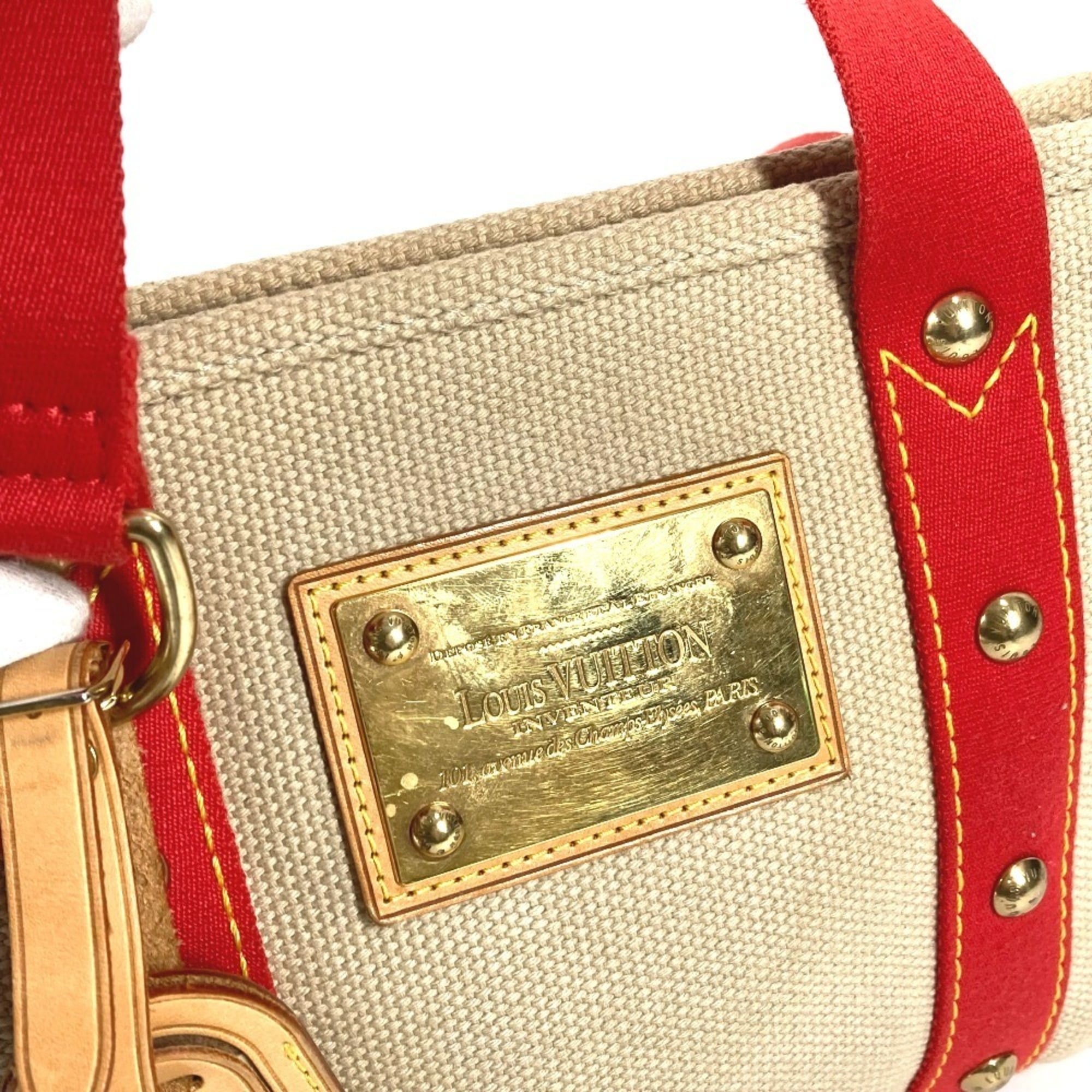 Louis Vuitton Beige Galle Red Color Cotton Handbag Tote Bag (Pre-Owned)