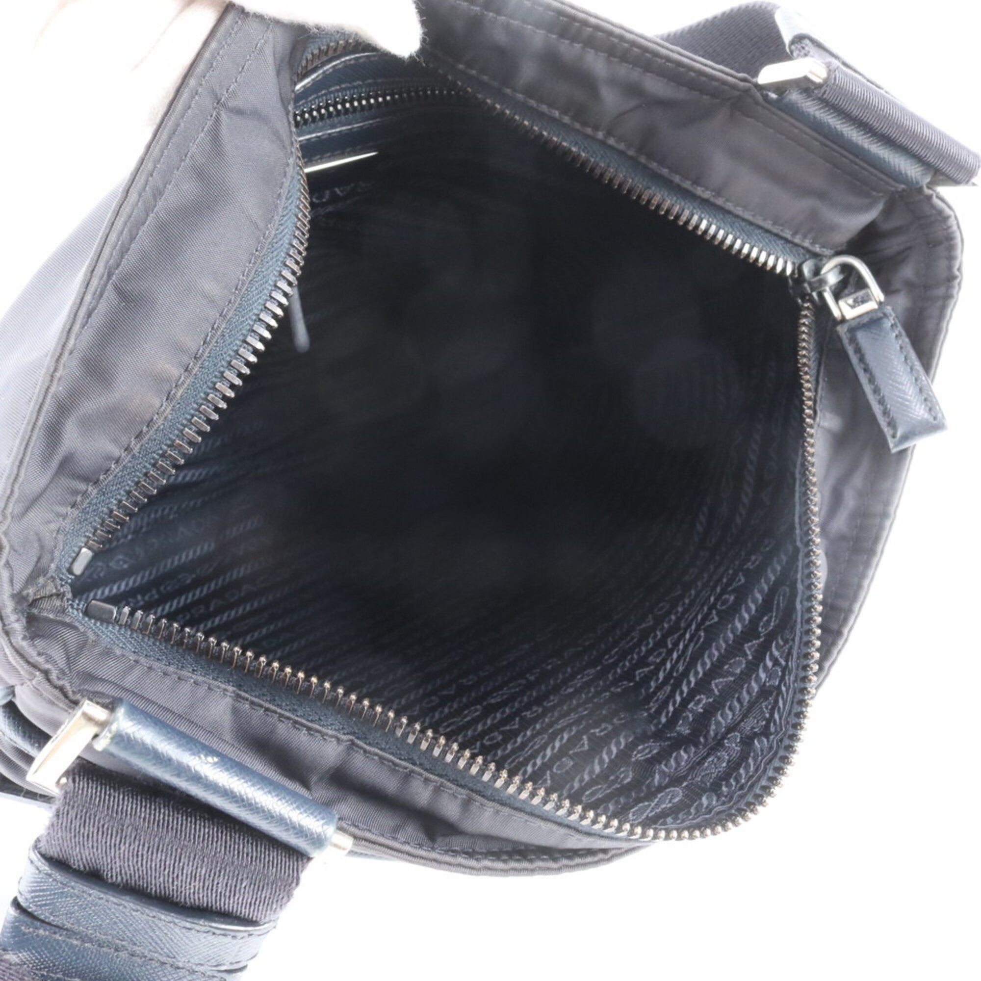 Prada Saffiano Navy Nylon Leather Shoulder Bag (Pre-Owned)
